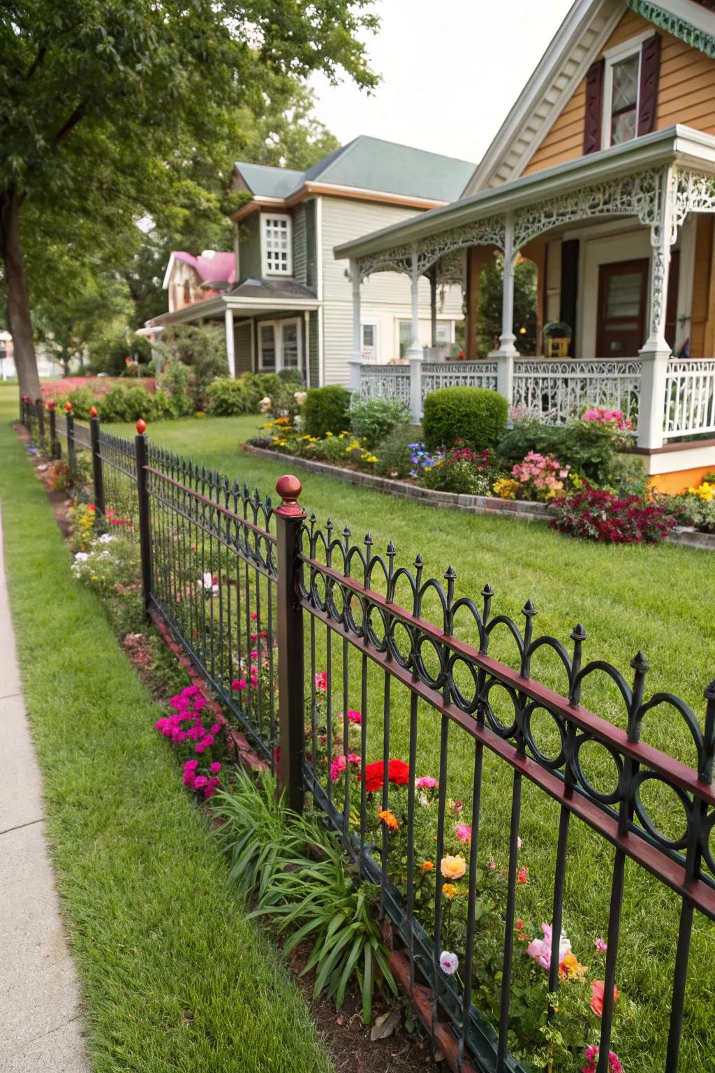 A metallic barrier with colorful accents adding a playful touch.