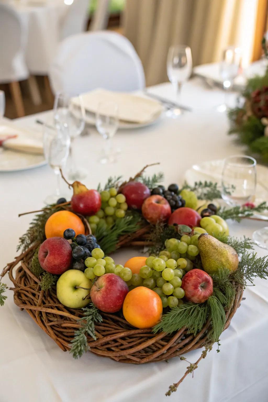 A fruit-adorned vine garland adds class to any celebration.