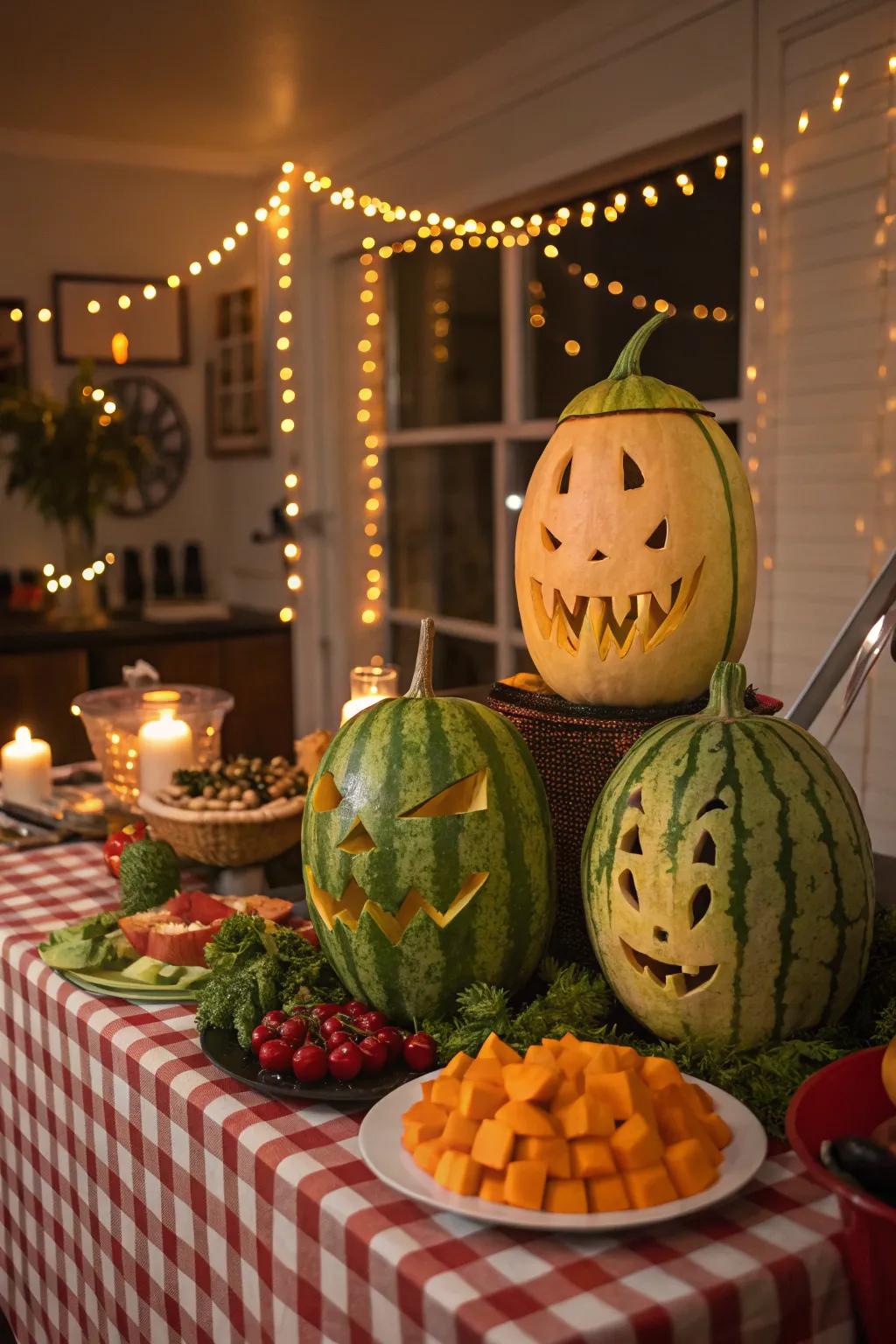 Spooky fruit designs for a Halloween-themed gathering.