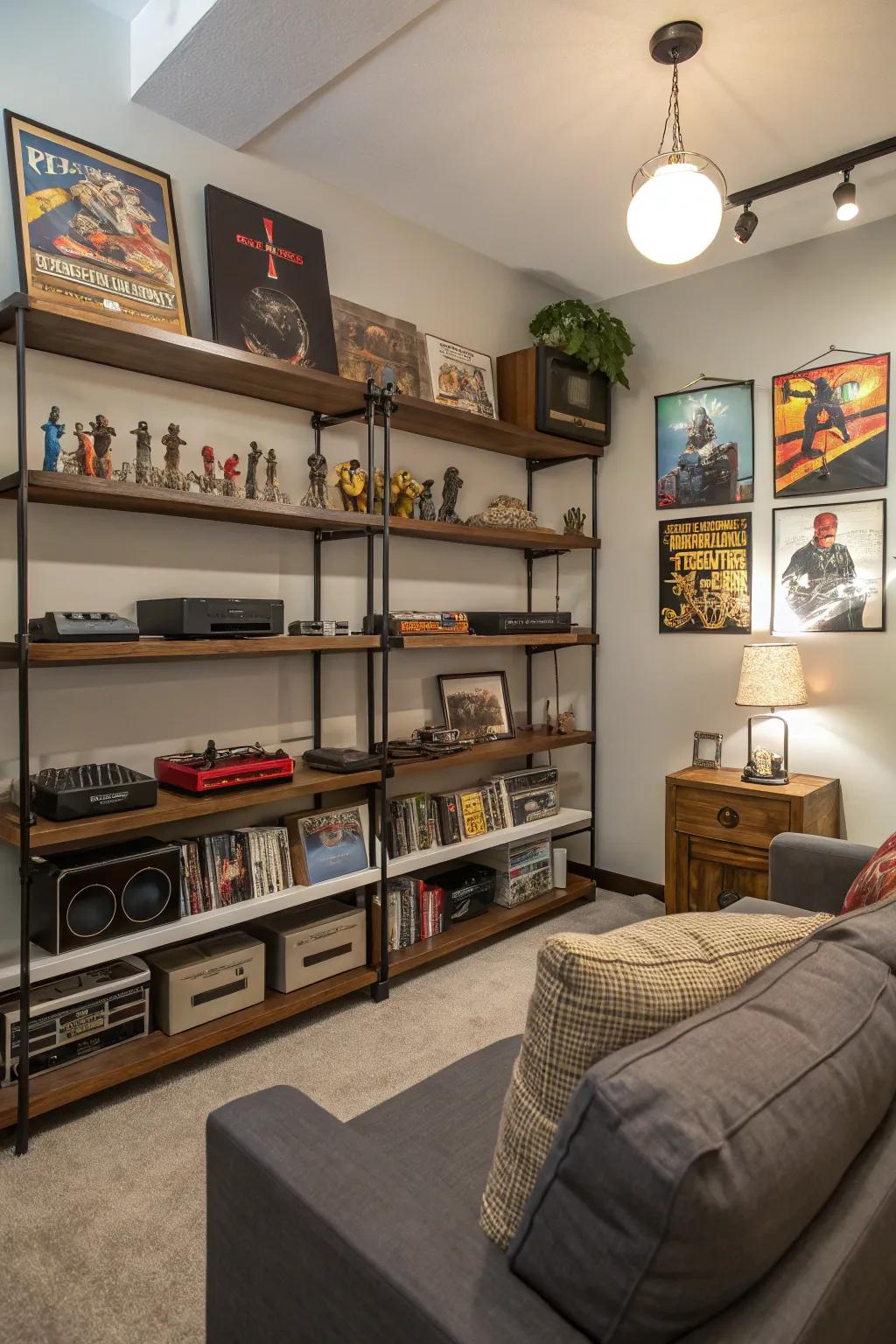 Floating shelves beautifully showcasing your favorite collectibles.