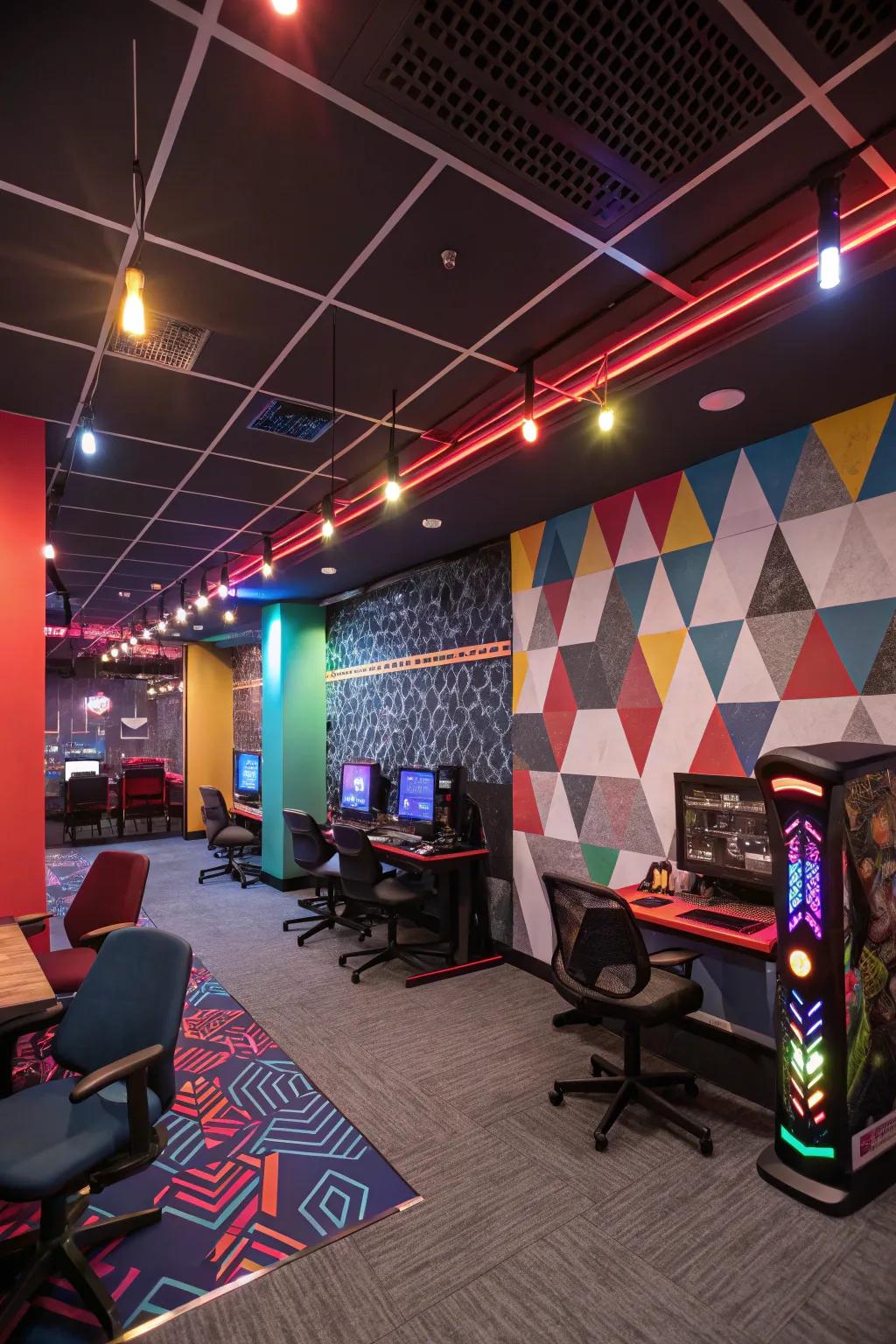 Geometric patterns add life and movement to your gaming room.