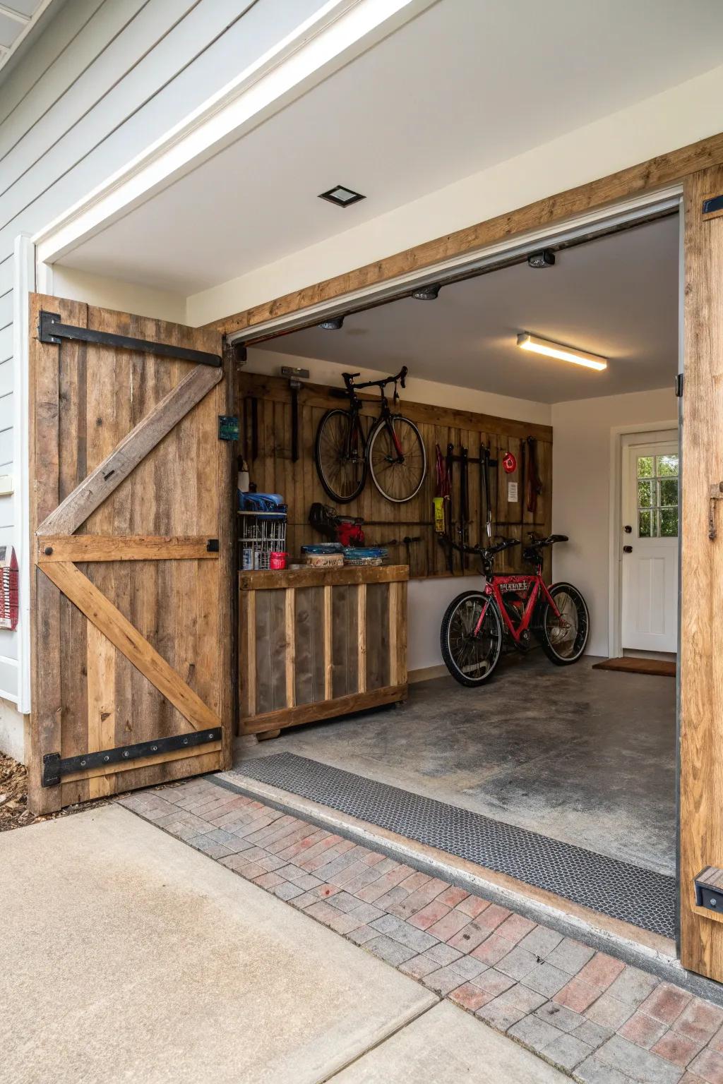 Upcycled wood baseboards add warmth and history to your garage.