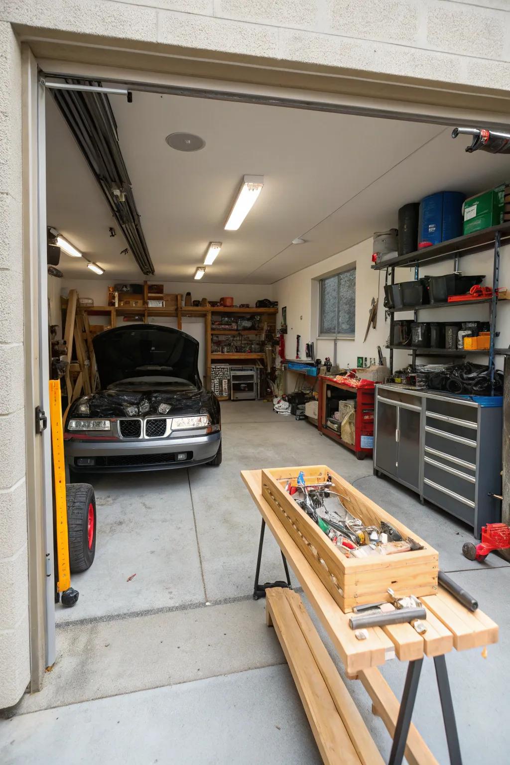 Zones enhance organization and functionality in the garage.