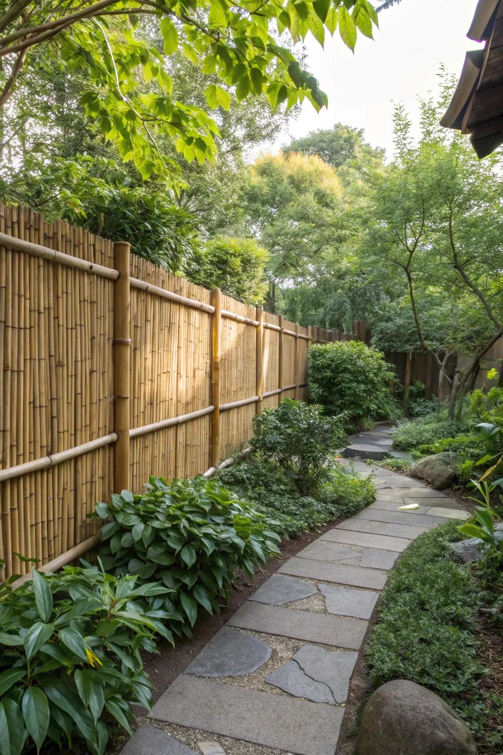 Bamboo shielding adds a unique touch while effectively protecting the garden.