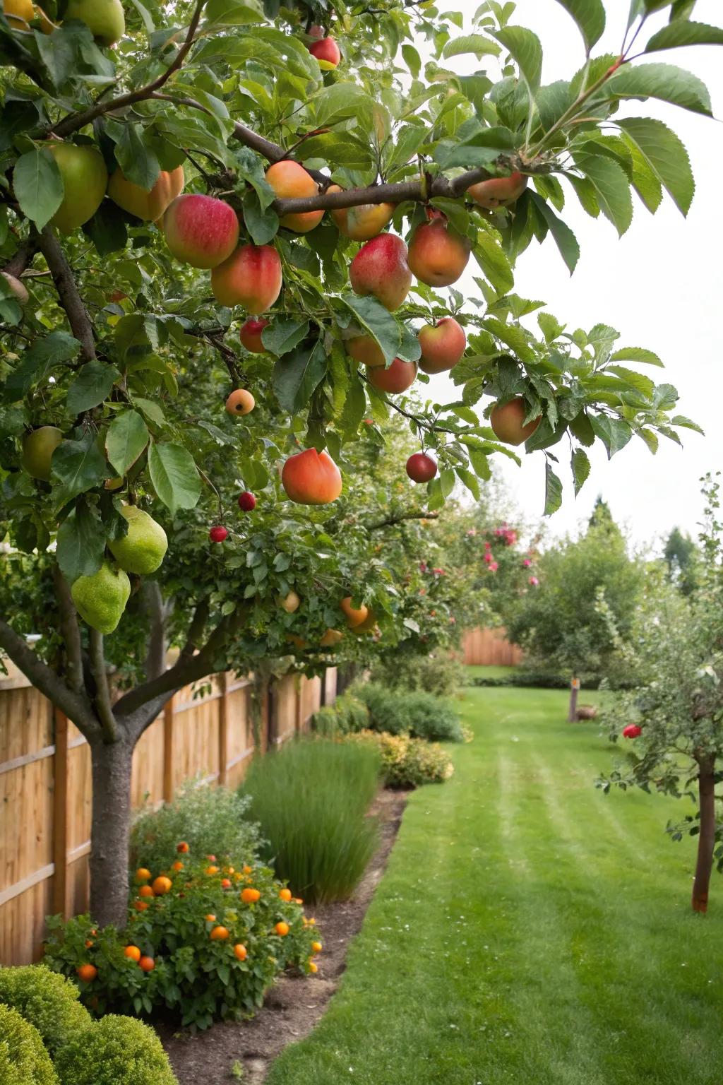 Fruit trees delivering a plentiful harvest within the garden.