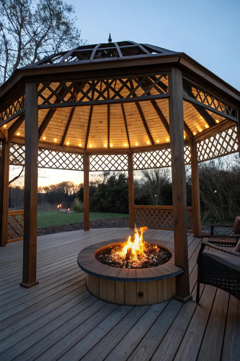 A fire pit includes heat and works as a captivating prime focus.