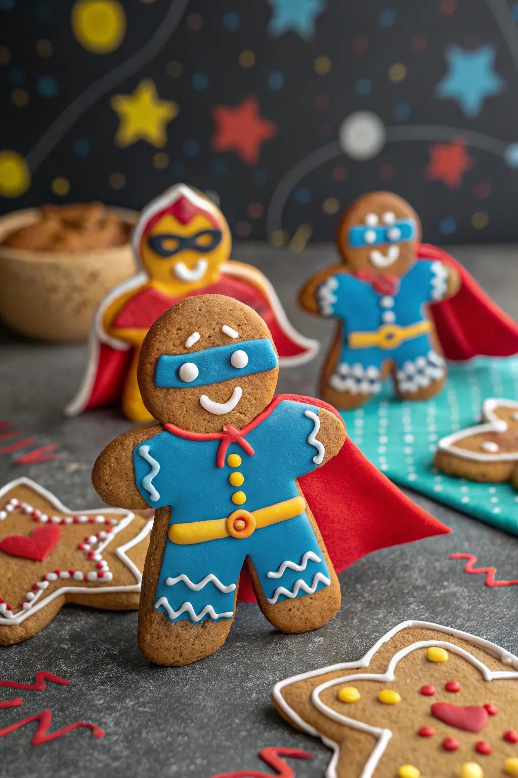 Superhero gingerbread men ready to save the day with sweetness.