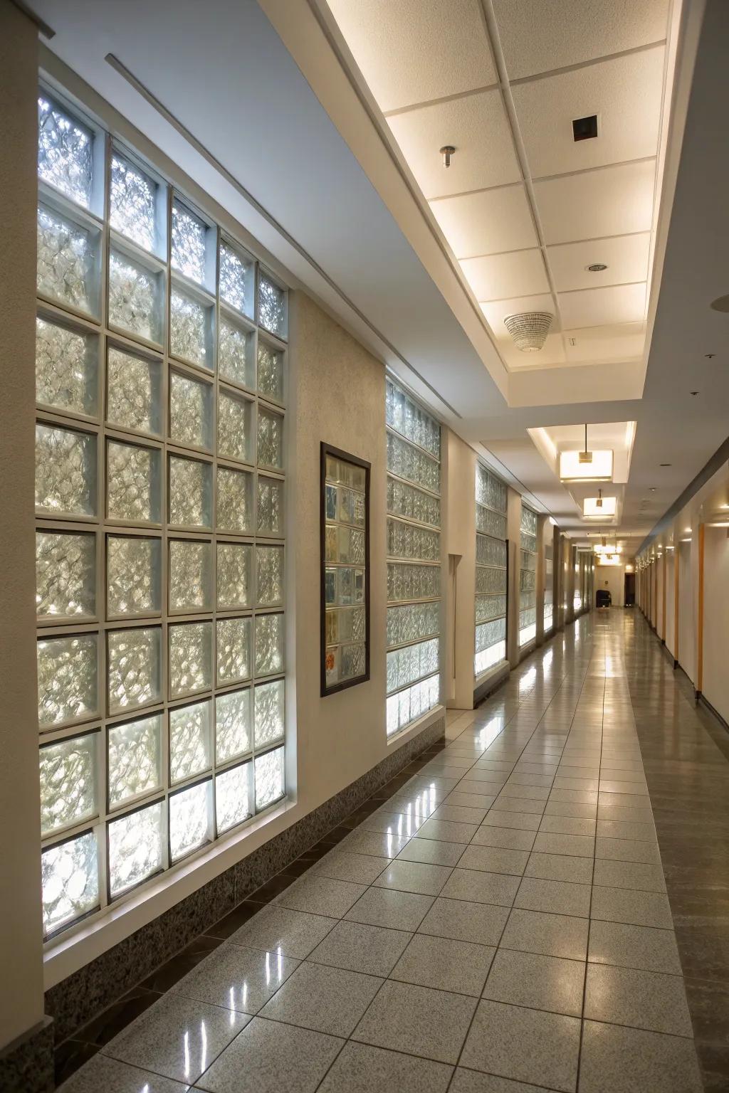 A spectacular backlit art piece fashioned from glass tiles.