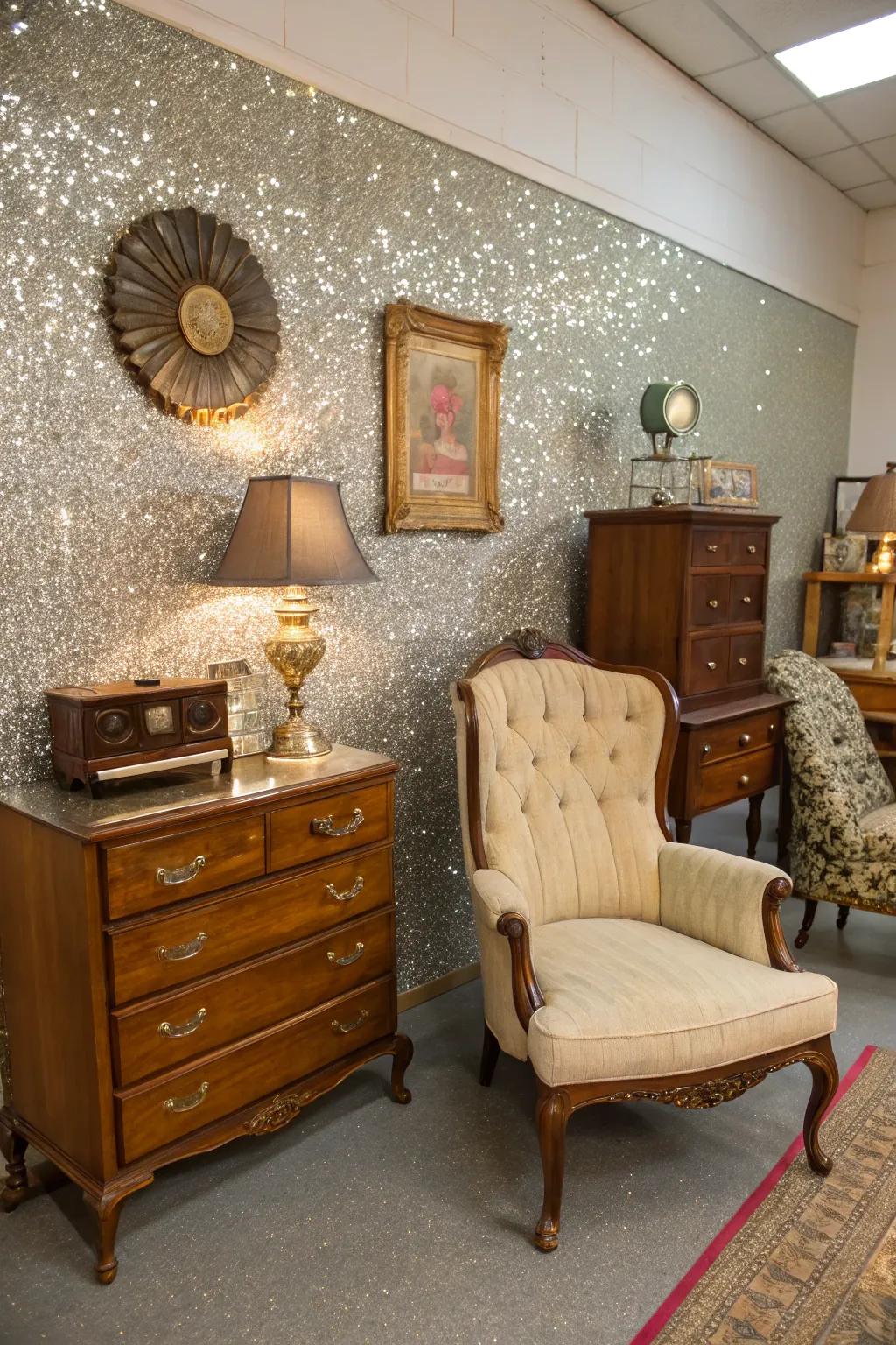 A shimmering feature wall brings classic glamour to a room.