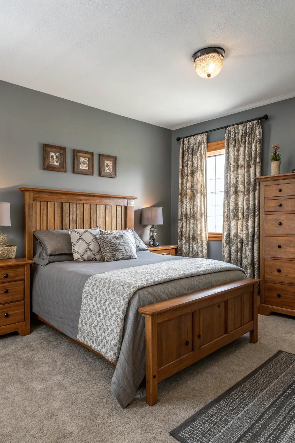 The warmth of wood beautifully tempers the coolness of gray.