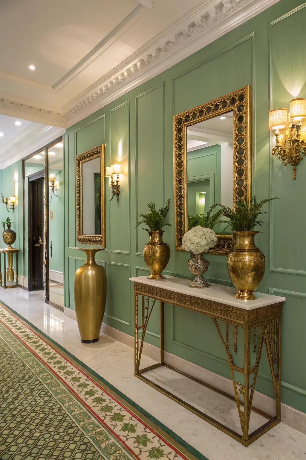 Green and metallic highlights craft a glamorous outcome.