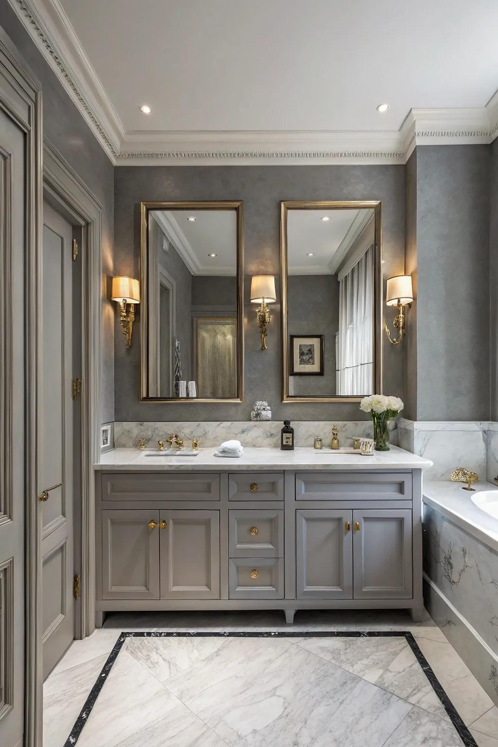 Ember grey walls provide a sophisticated backdrop within this elegantly designed restroom.