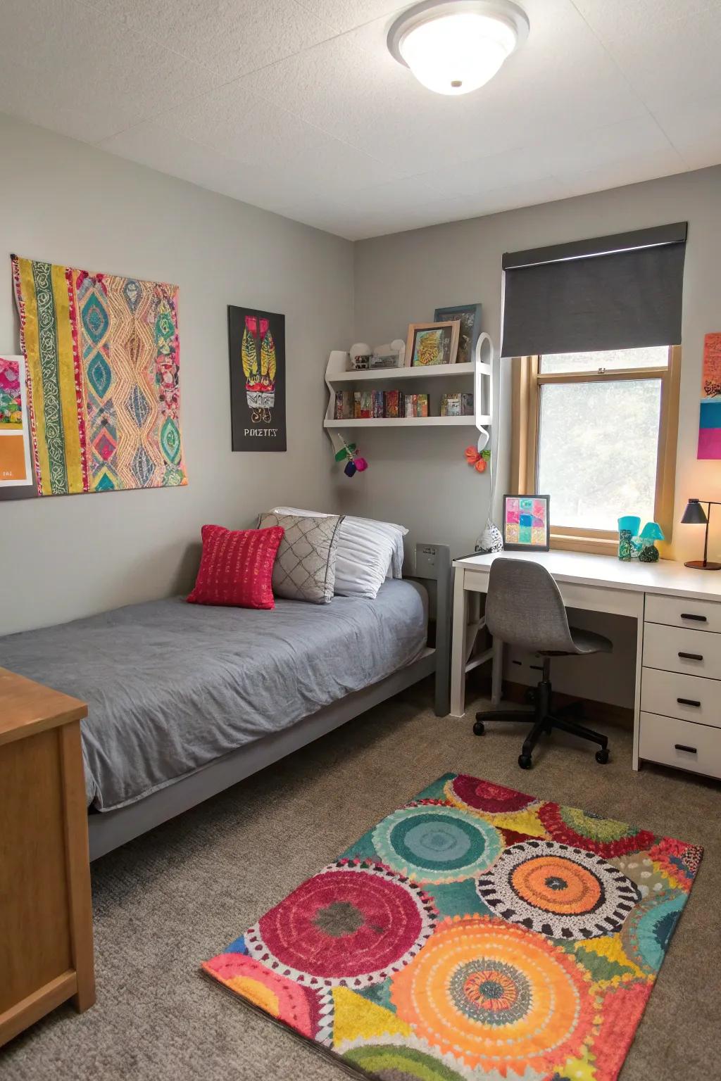 Bold colors bring a grey room to life.