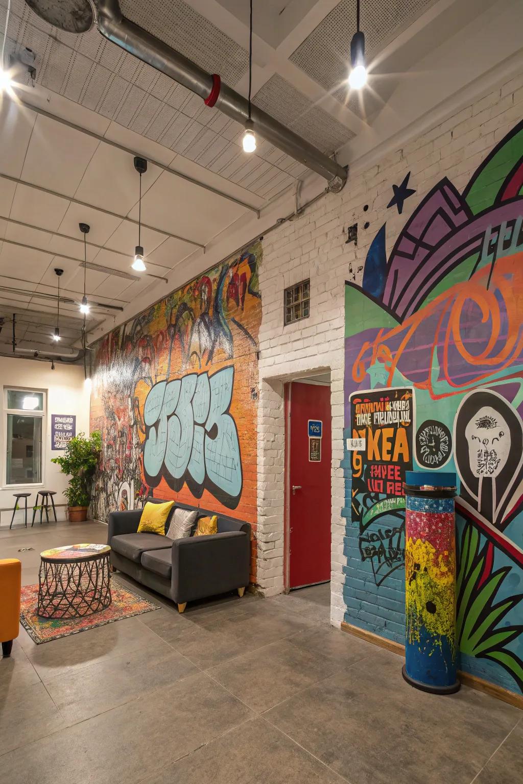 Street art details contribute a modern urban and artistic edge.