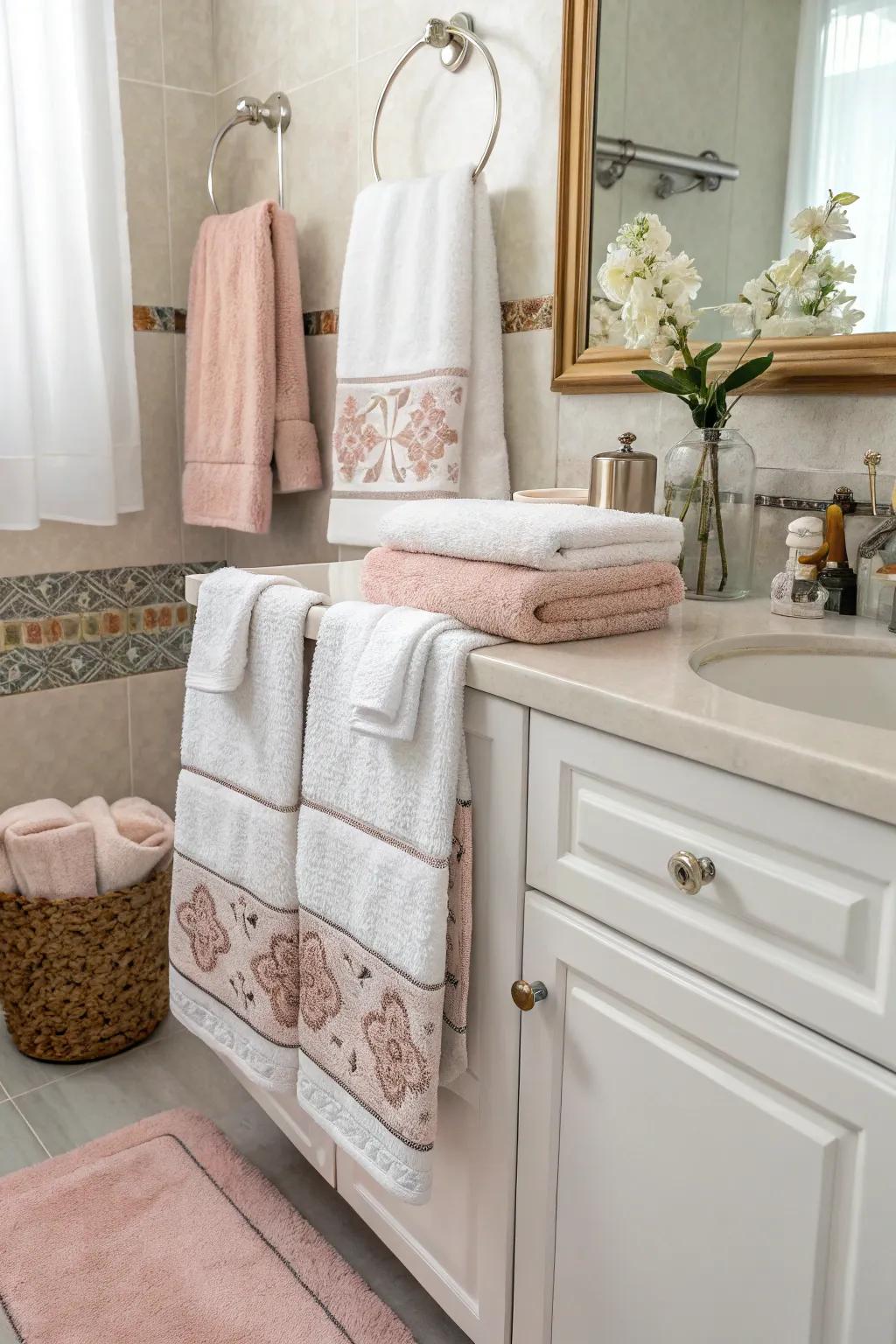 Color coordination creates a cohesive bathroom look.
