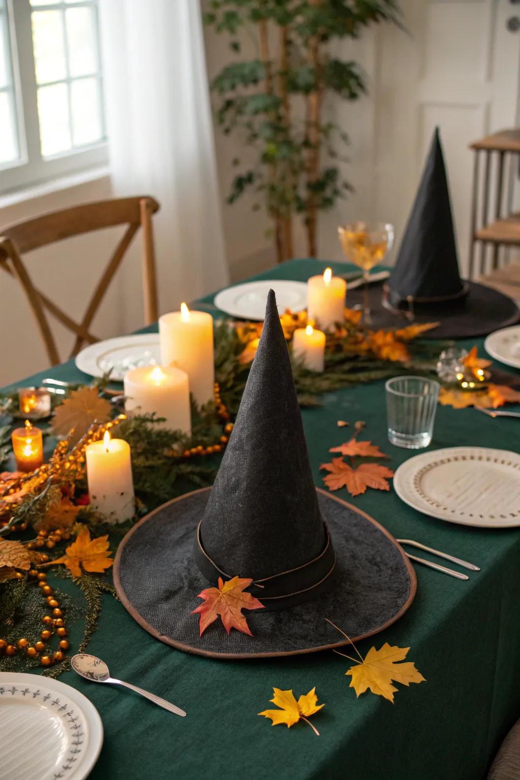Witch chapeau centerpieces introduce magic to dinner settings