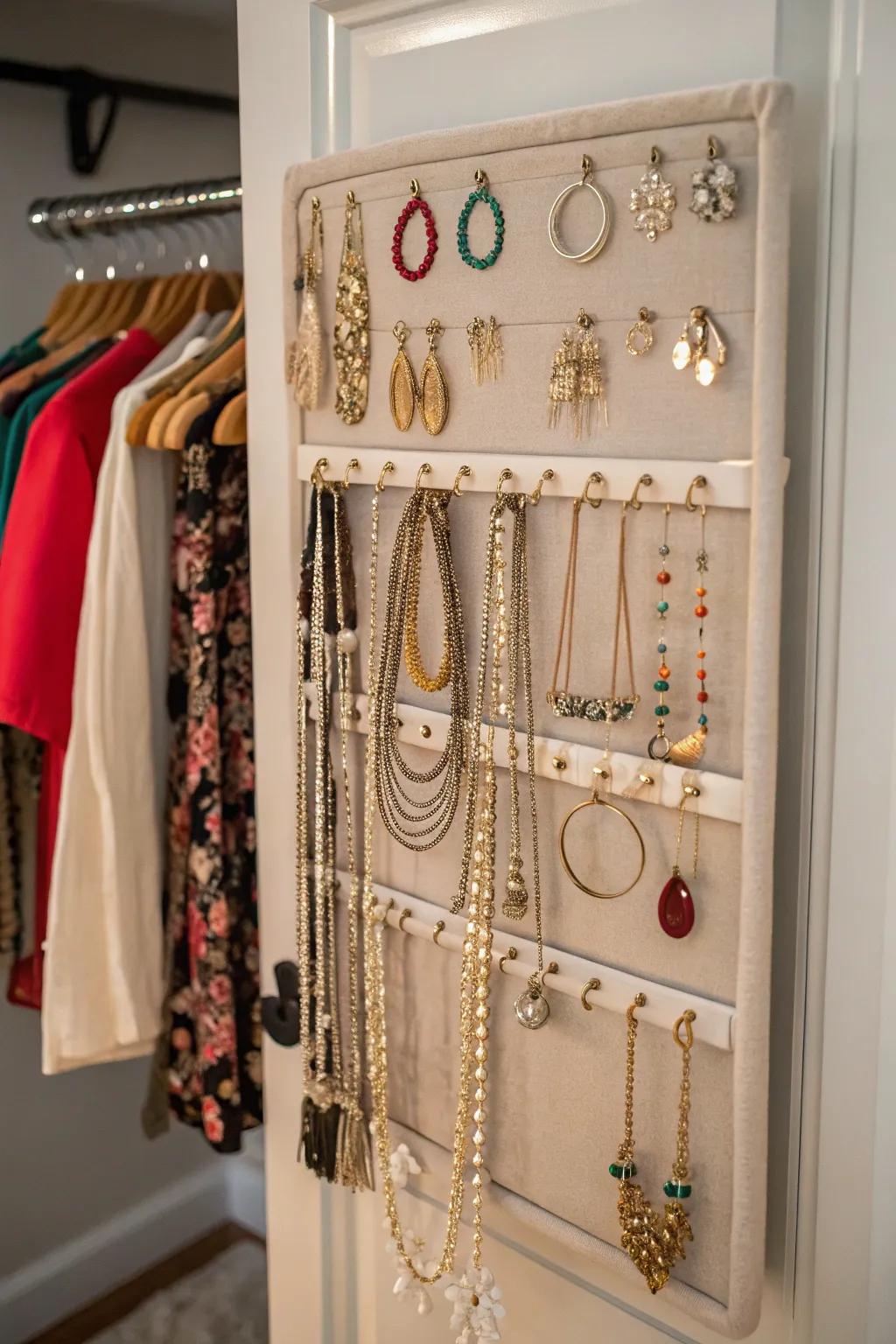 Keep jewelry neat and accessible with a suspension organizer.
