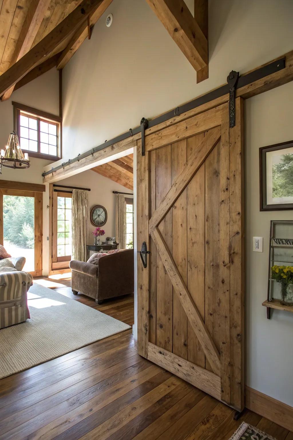 Rustic farm doors add warmth and character to any space.