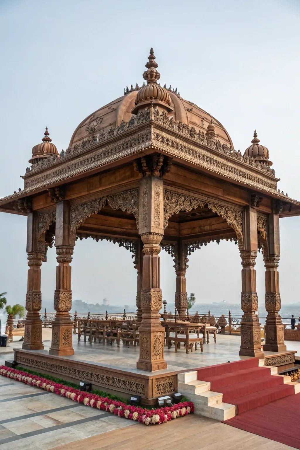 Bold architectural frames giving the mandap a modern edge.