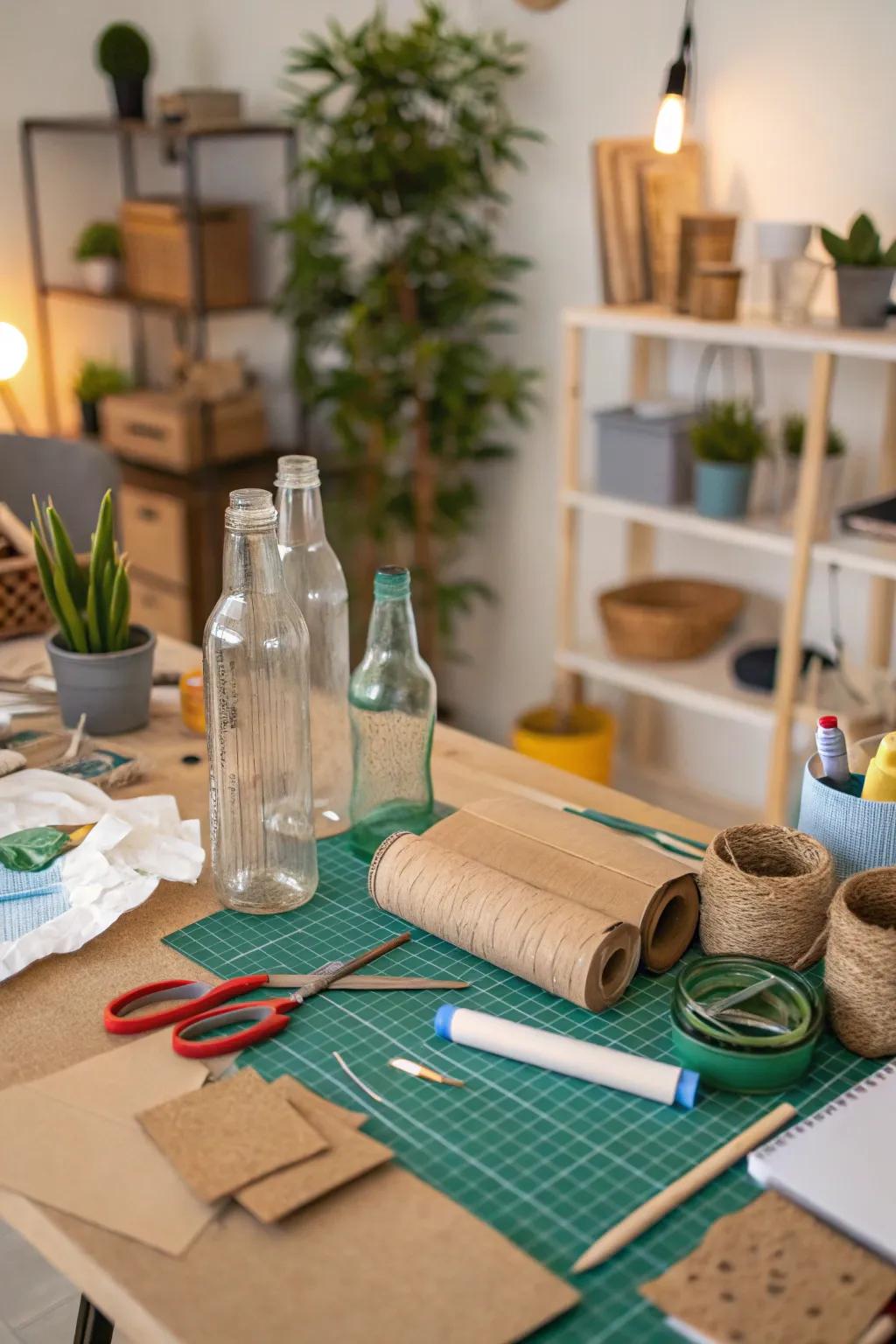 An eco-friendly crafting station promotes creativity and sustainability.