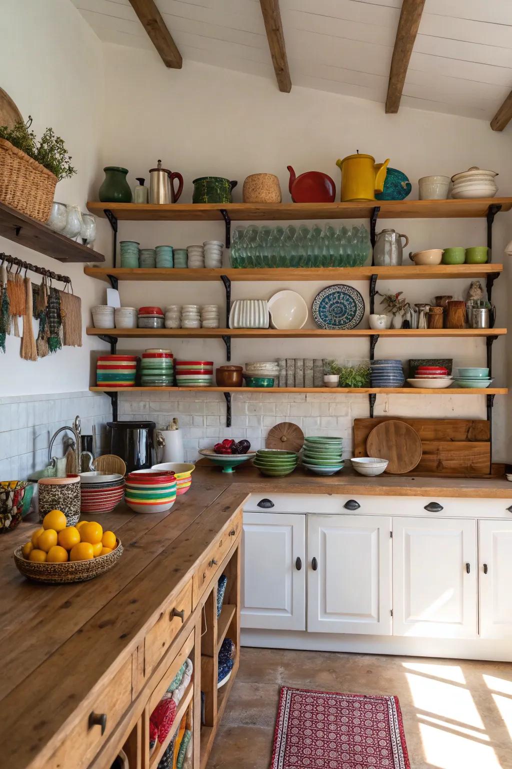 A kitchen where accessible shelving combines functionality with style.
