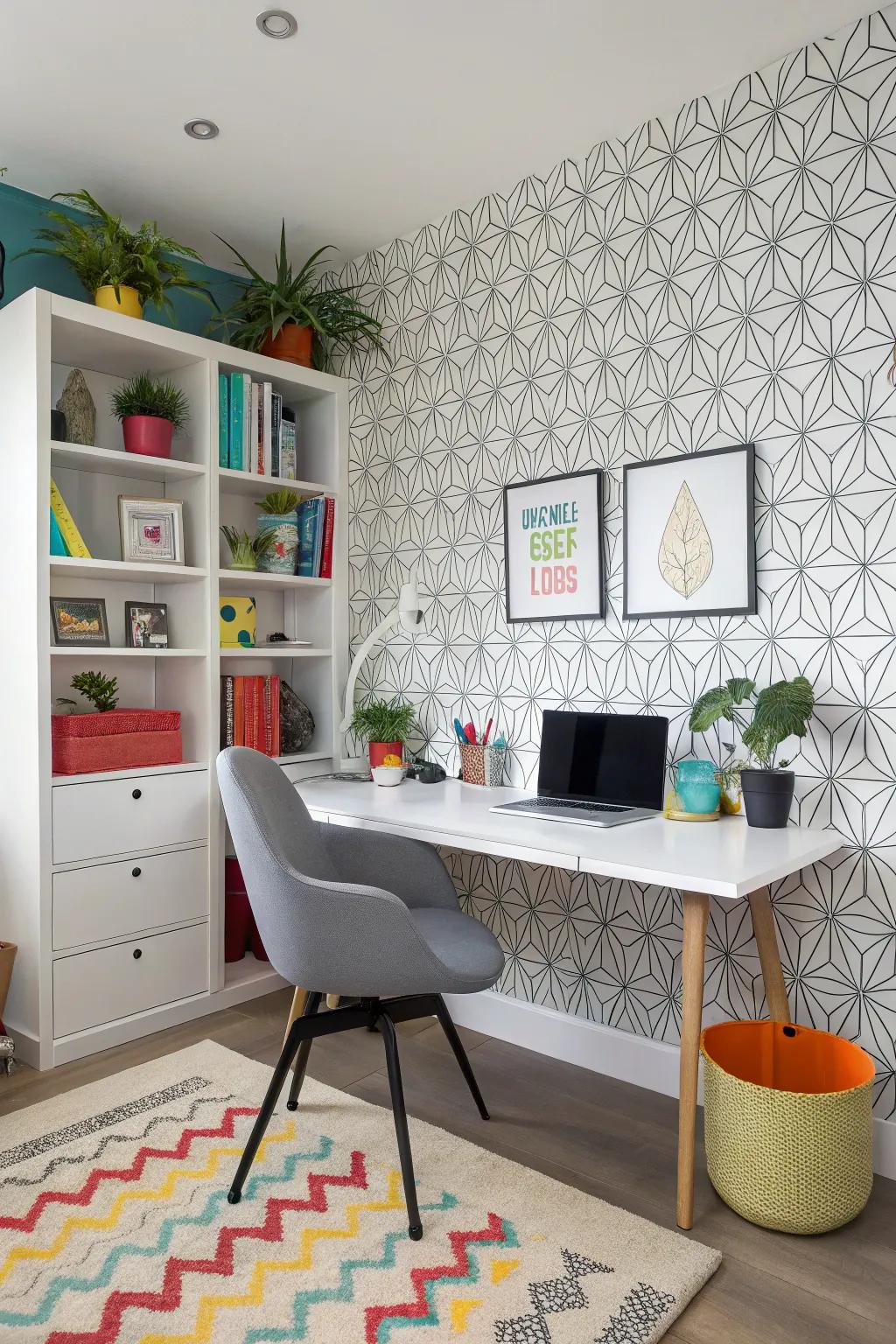 A statement wall adds personality and serves as a visual focal point in your office.
