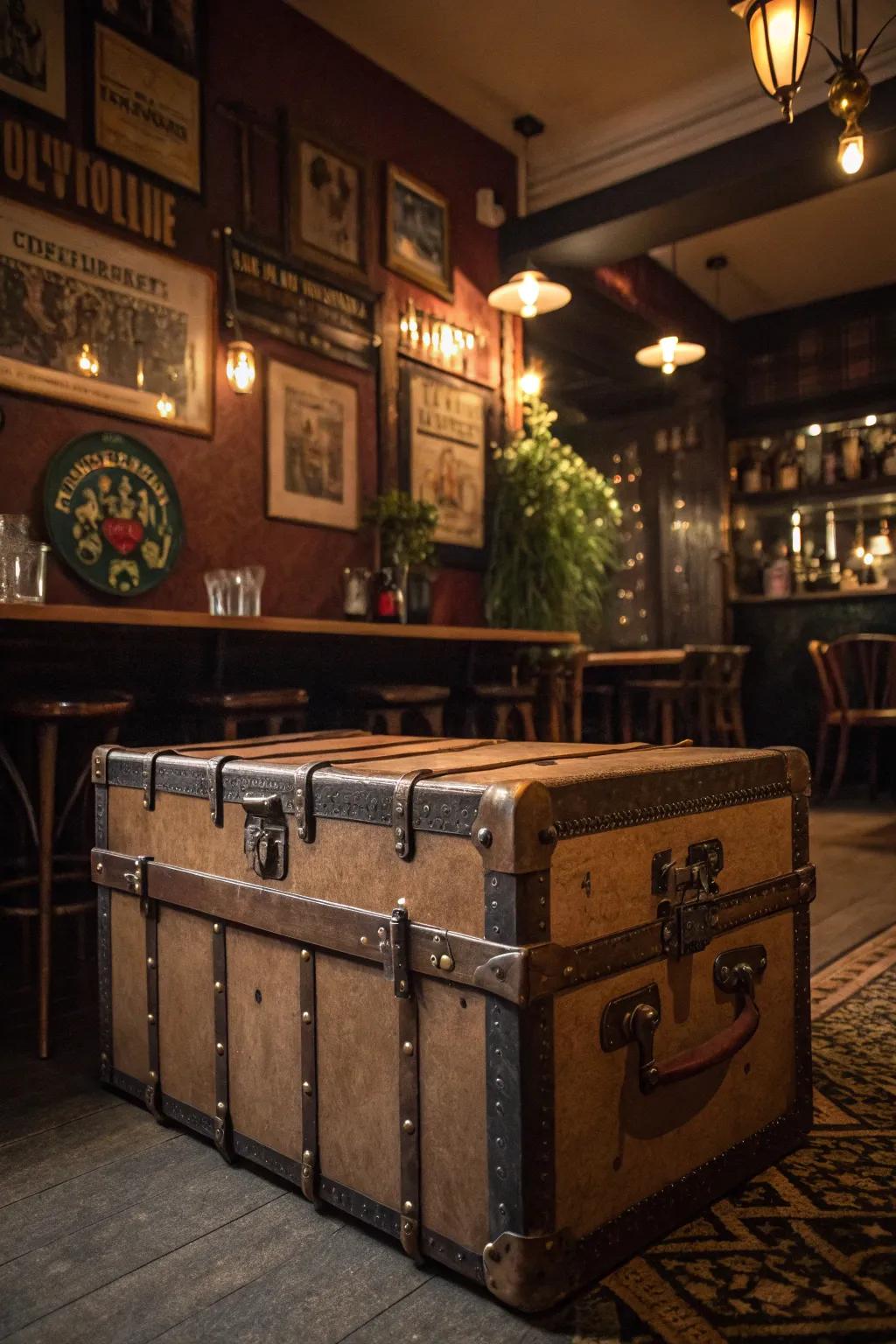 A vintage trunk provides stylish storage and adds character.