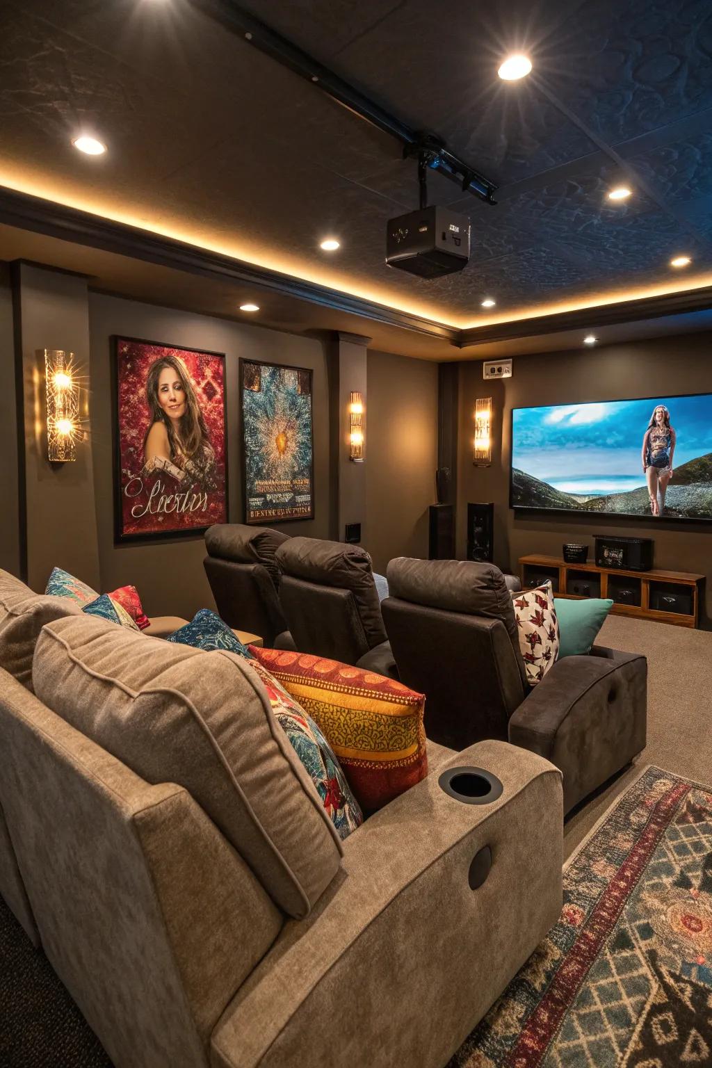 Customized chairs bring a personal and distinctive element to your home theater.
