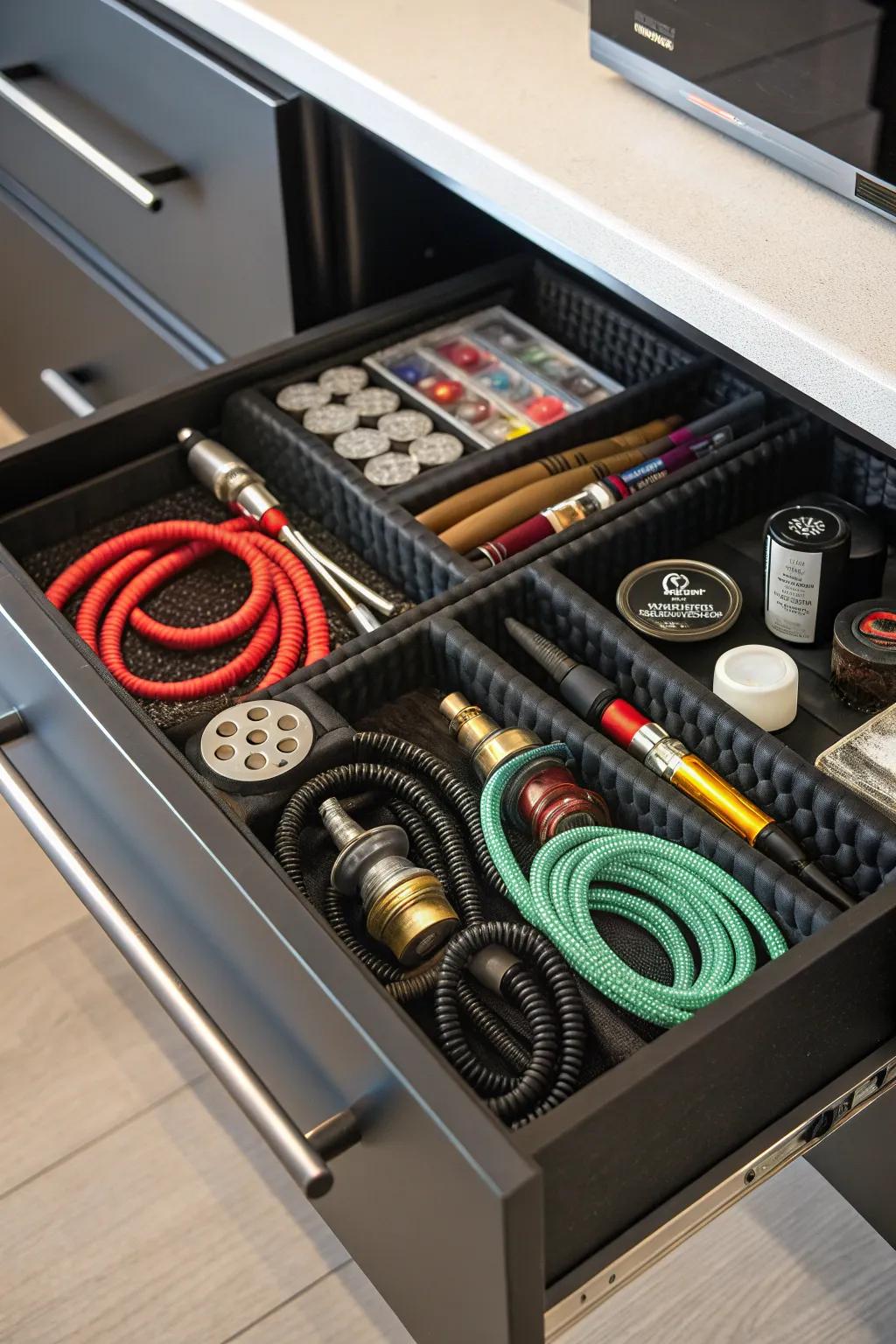 Custom drawer inserts are a great way to sort your smoking gear.