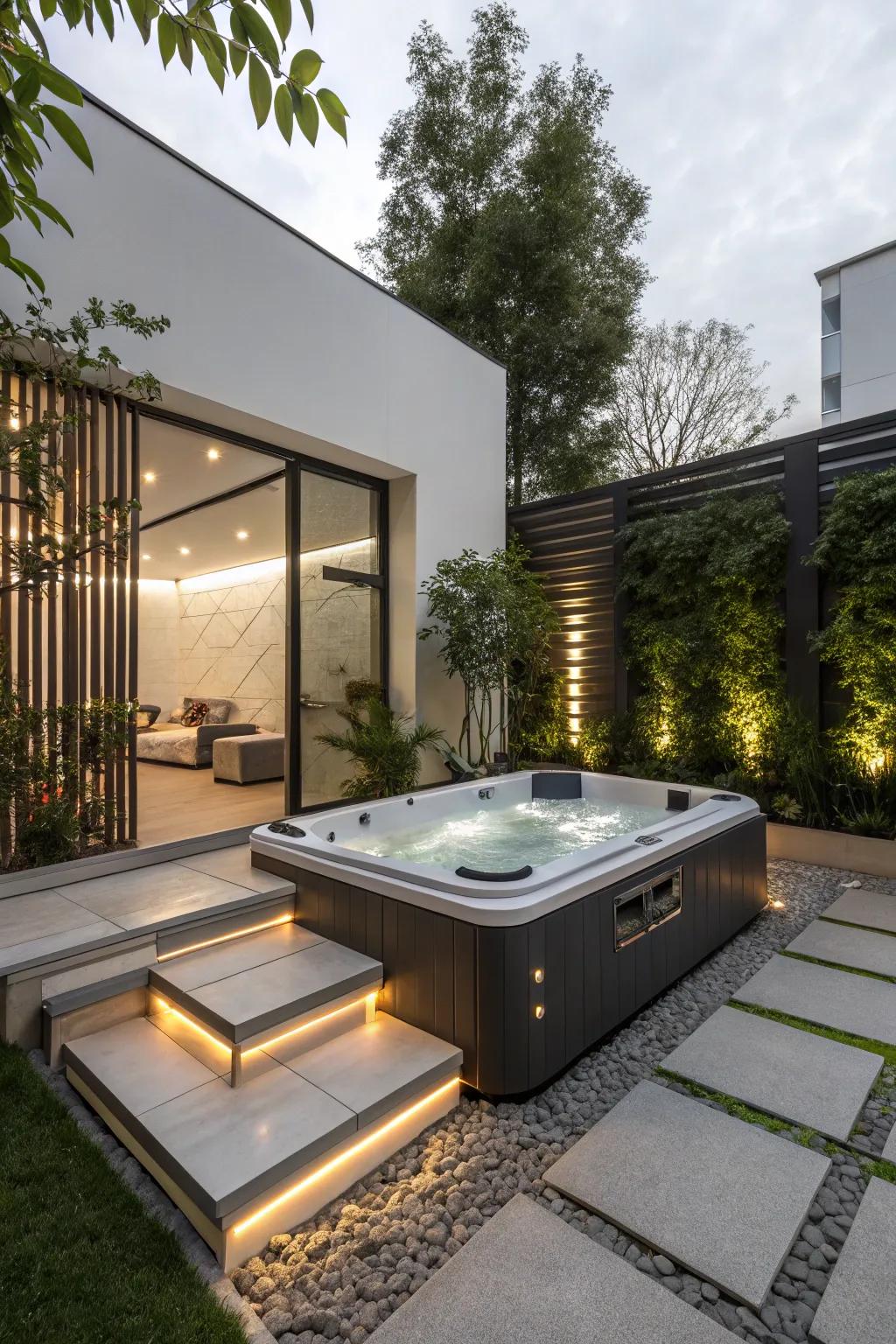 Step into the future with a sleek and modern hot tub design.