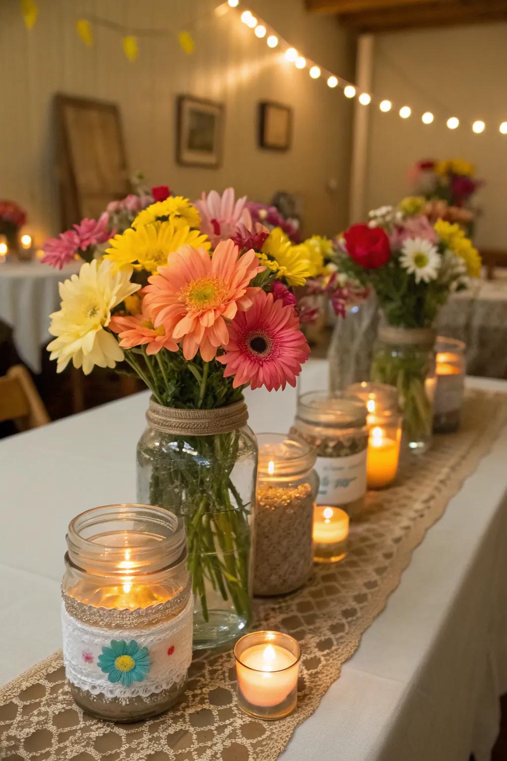 Mason jars bring rustic elegance to your decor.