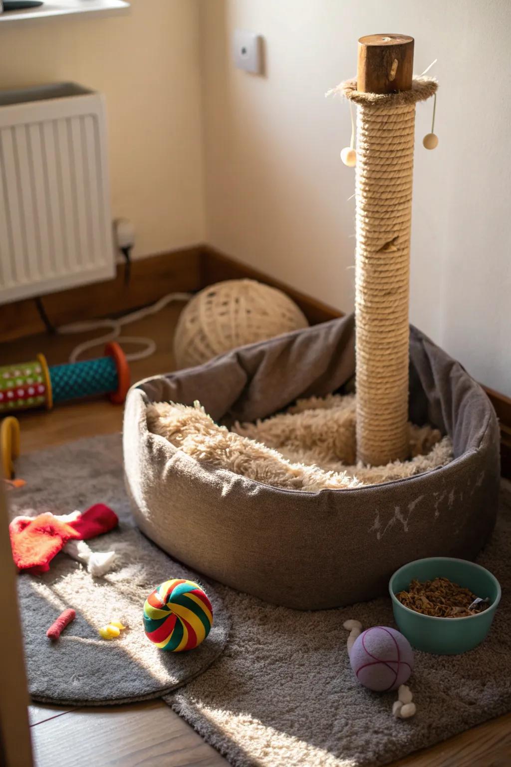 Make a cozy nook for a pet in a corner.