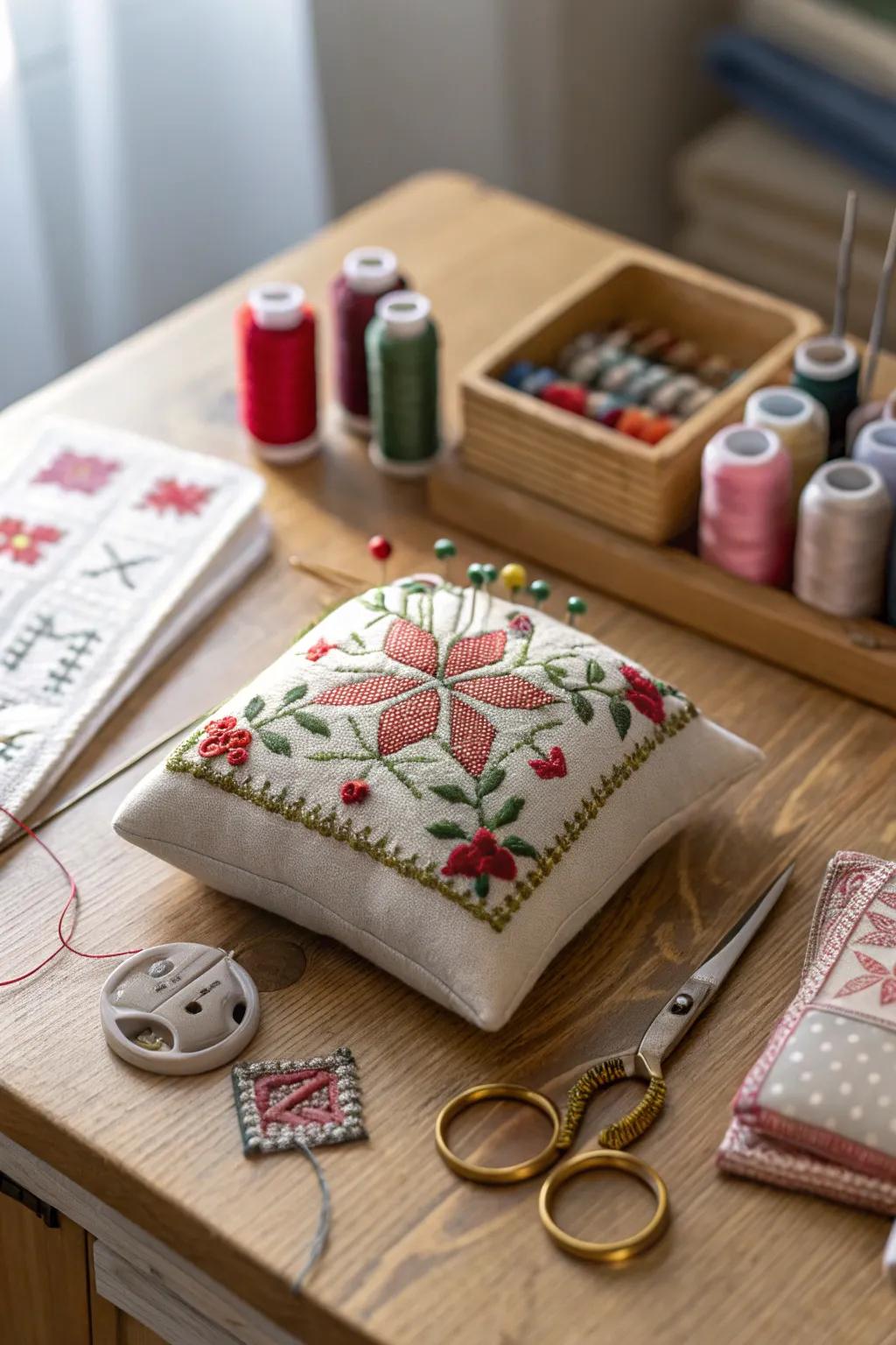Cross stitch needle holders add charm to sewing stations