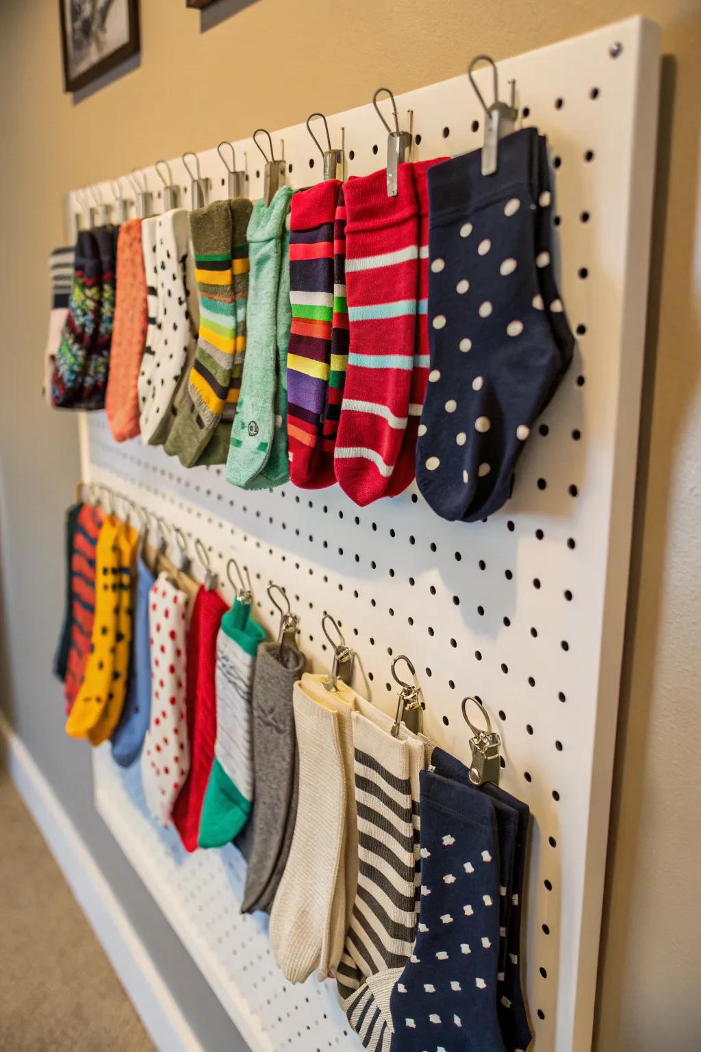A clip board turns your socks into a functional art display.