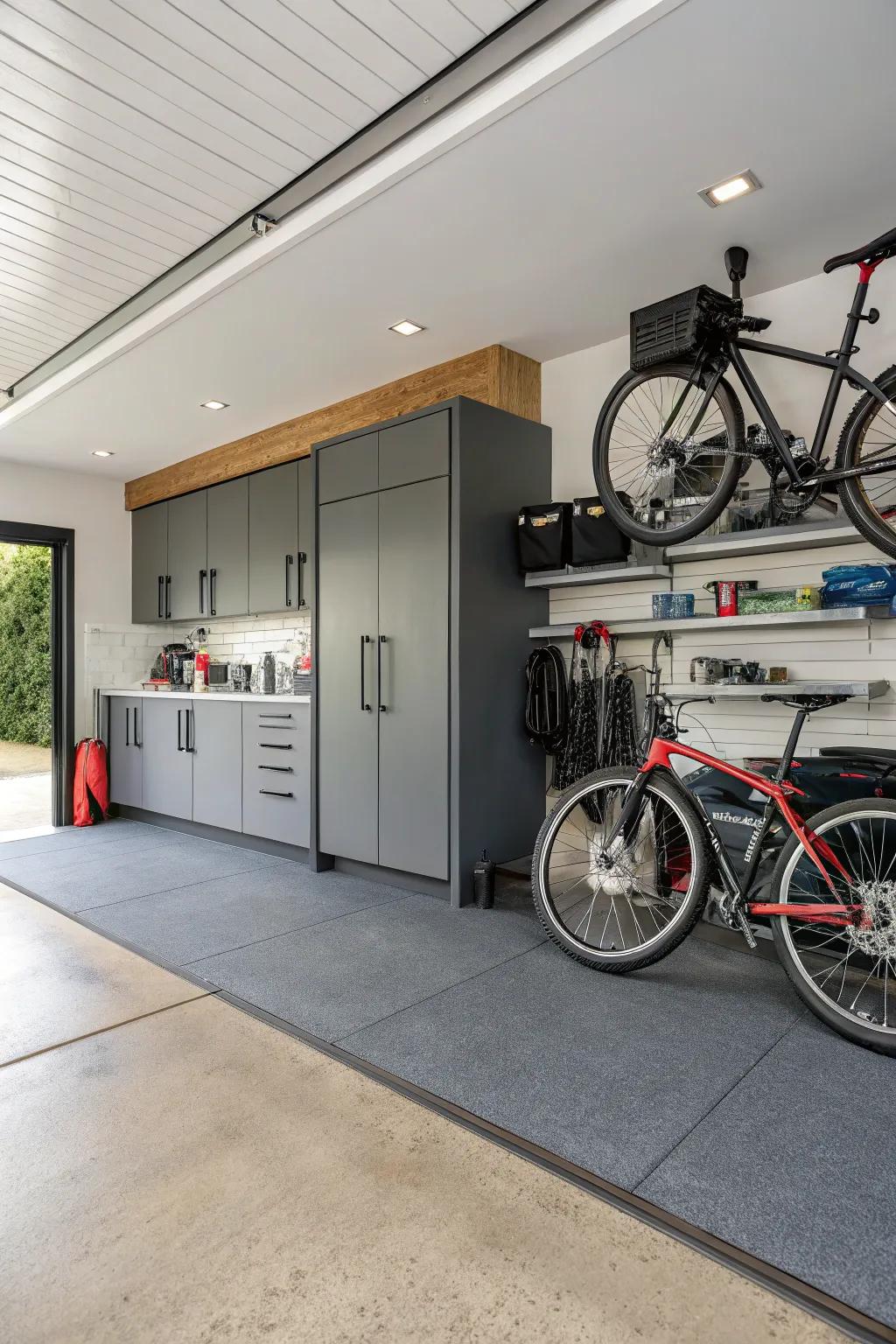 Bike storage built into furniture for a seamless design.