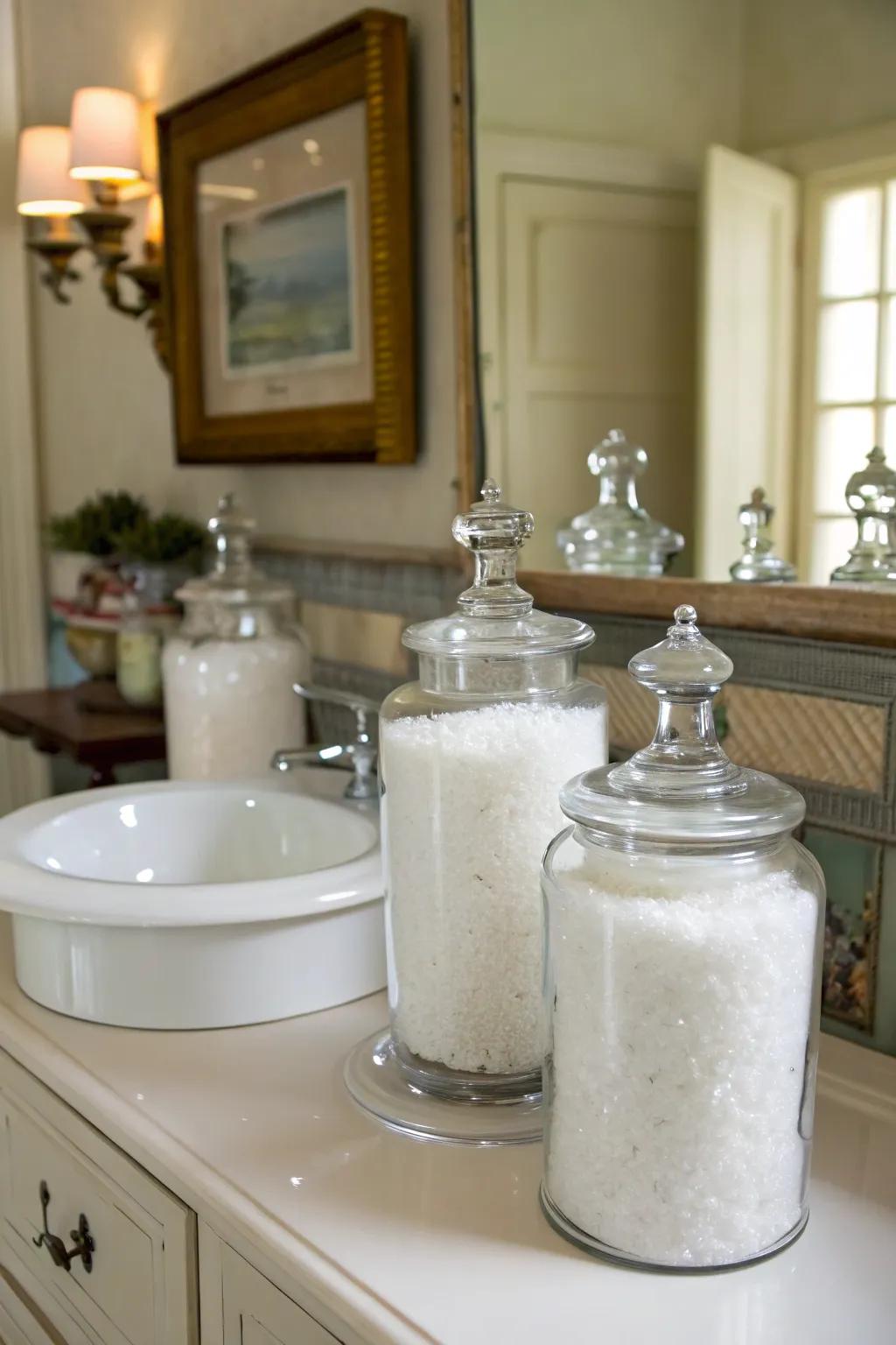 Vintage charm with apothecary jar Epsom salt storage