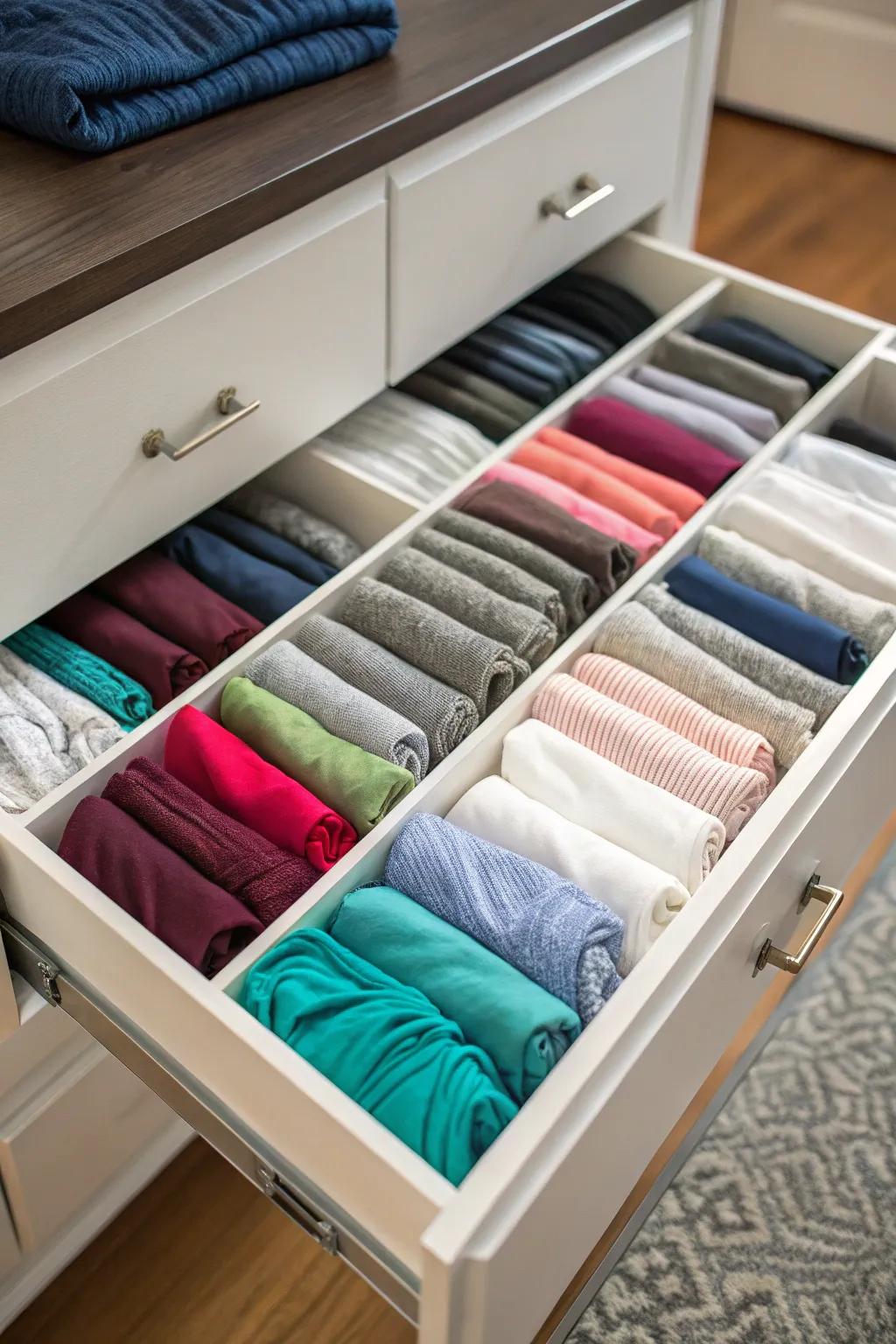 Conceal your leggings in secret drawer slots for a surprising twist.