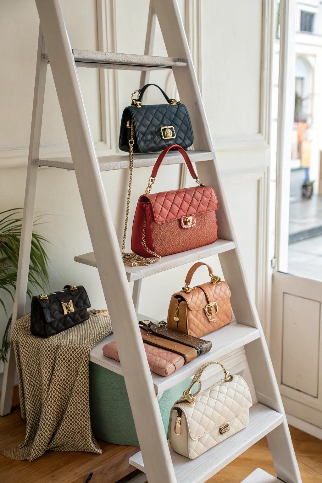 A leaning platform delivering stylish and modern handbag storage.