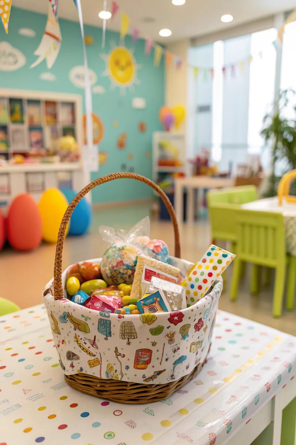 Playful visuals bring a fun and lively vibe to gift baskets.