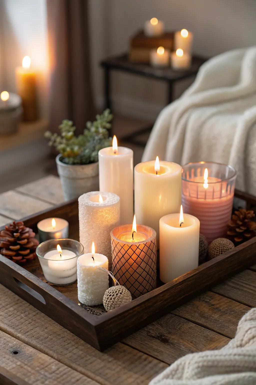 A charming candle display perfect for cozy evenings.