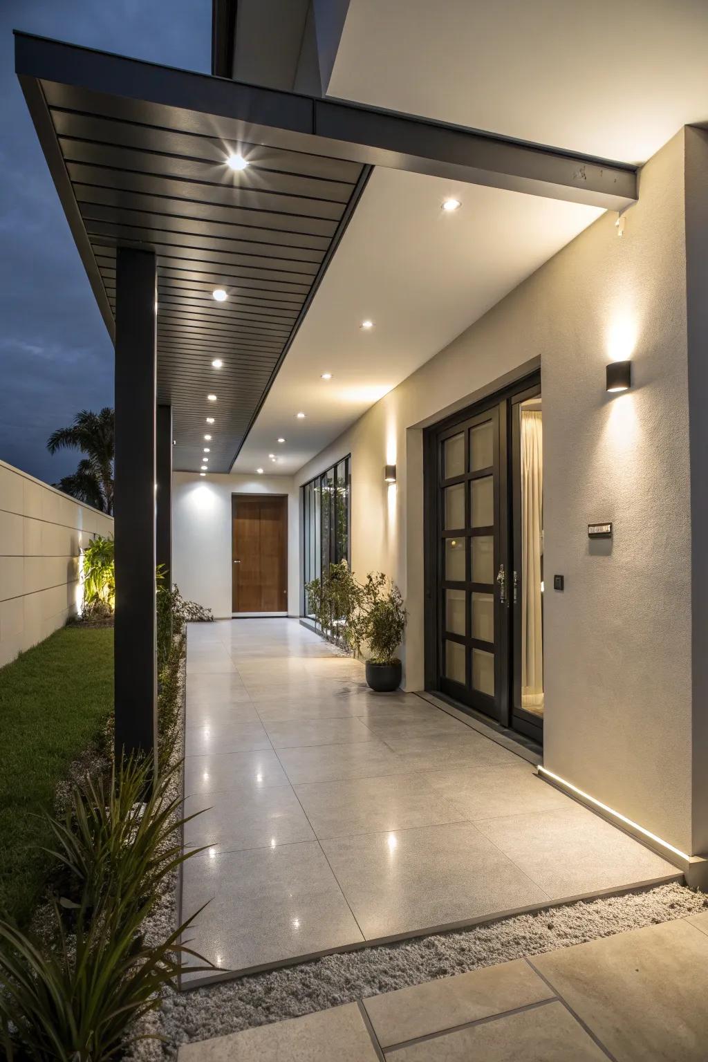 Stylish entryway featuring industrial LED canopy fixtures