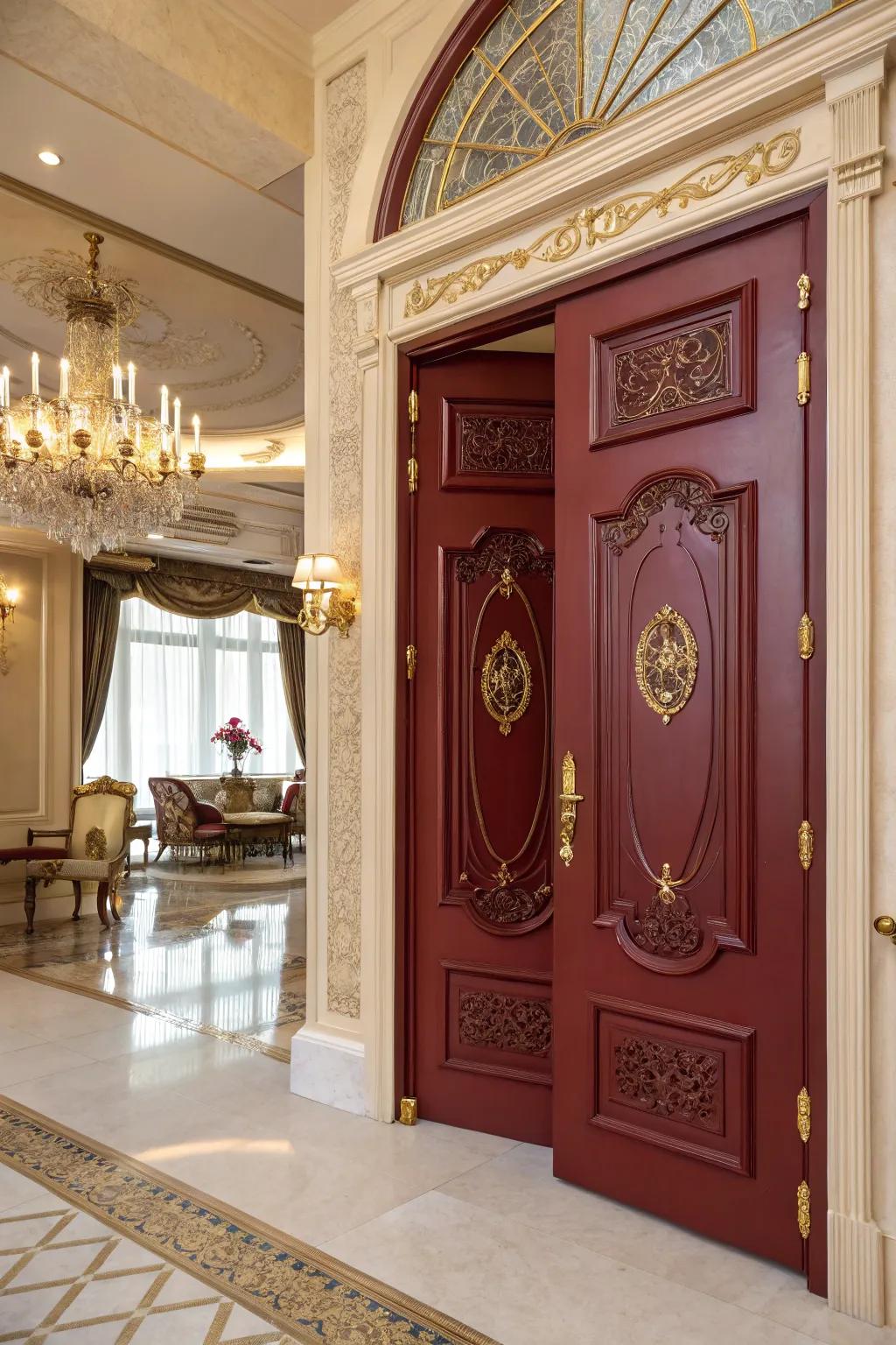 A claret door adds luxury and depth to the entrance.