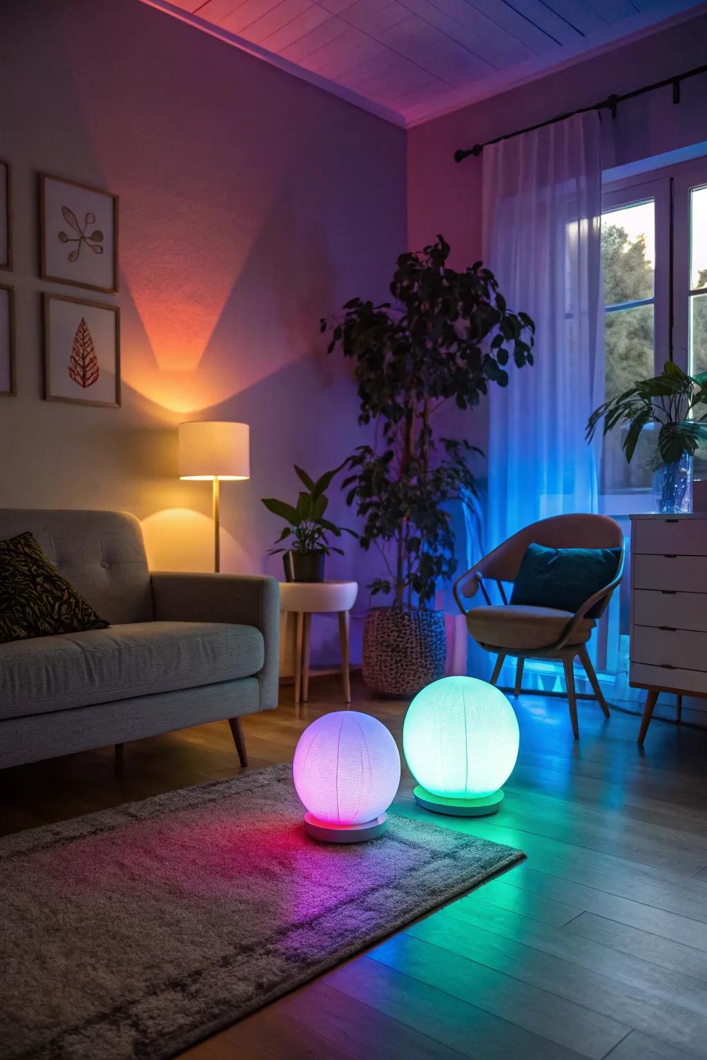 Shade-shifting lights transforming the mood within a room.