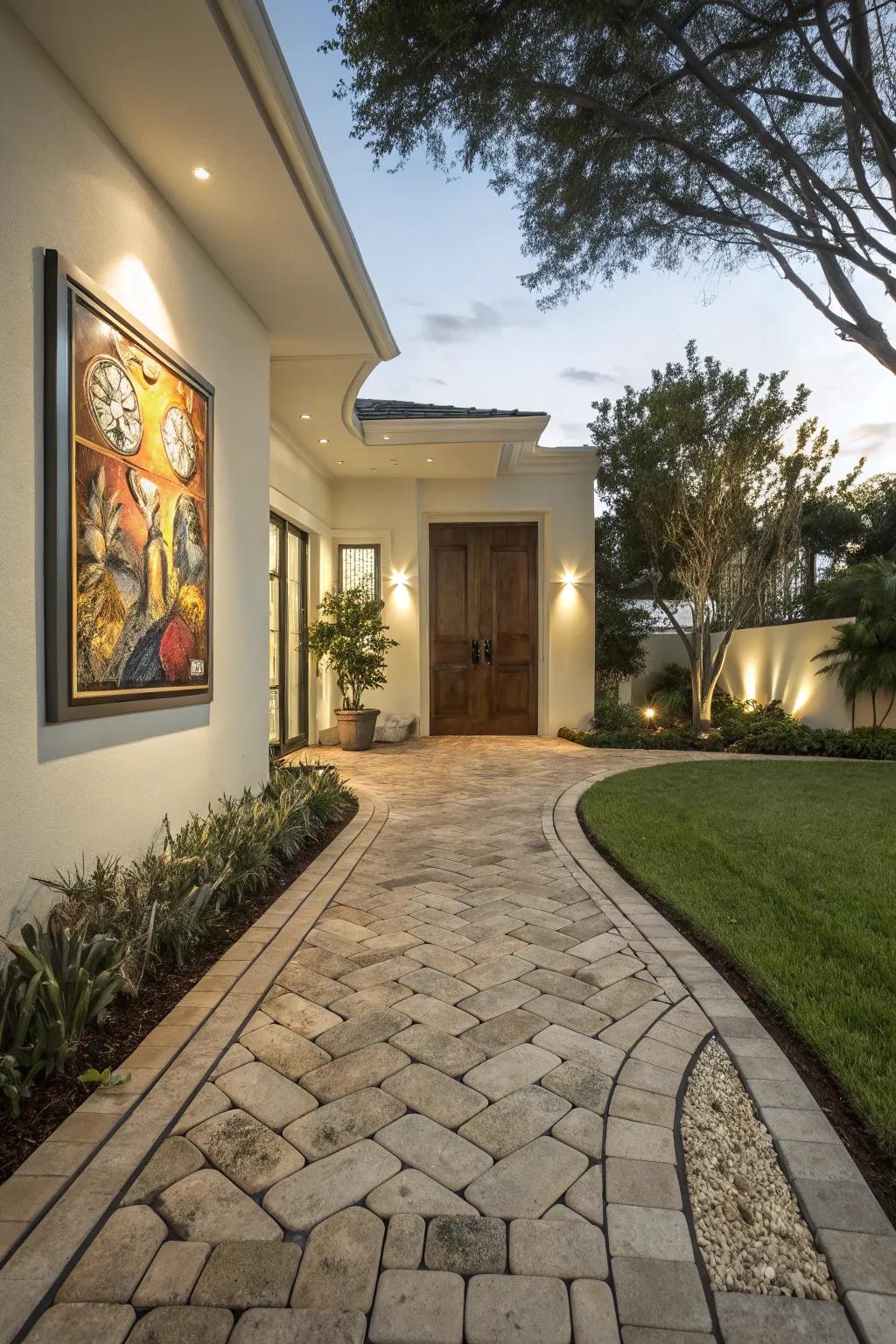 Art transforms this modular entryway into a captivating focal point.