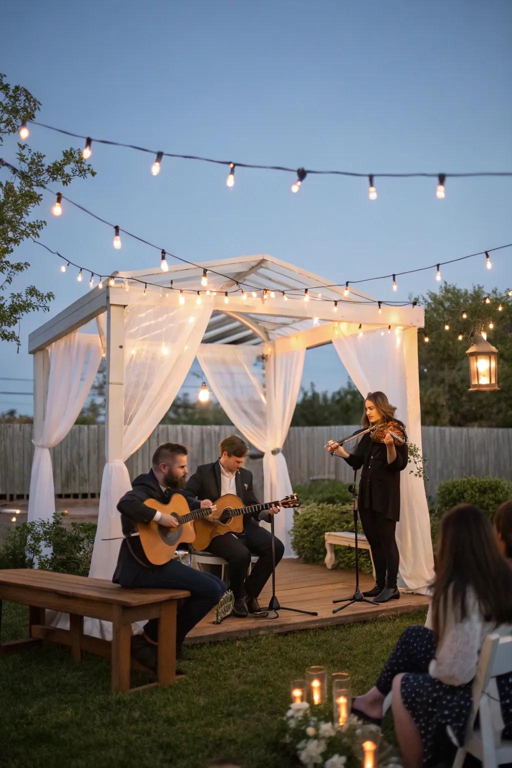 A live music ensemble adds a personal touch to the wedding ceremony.