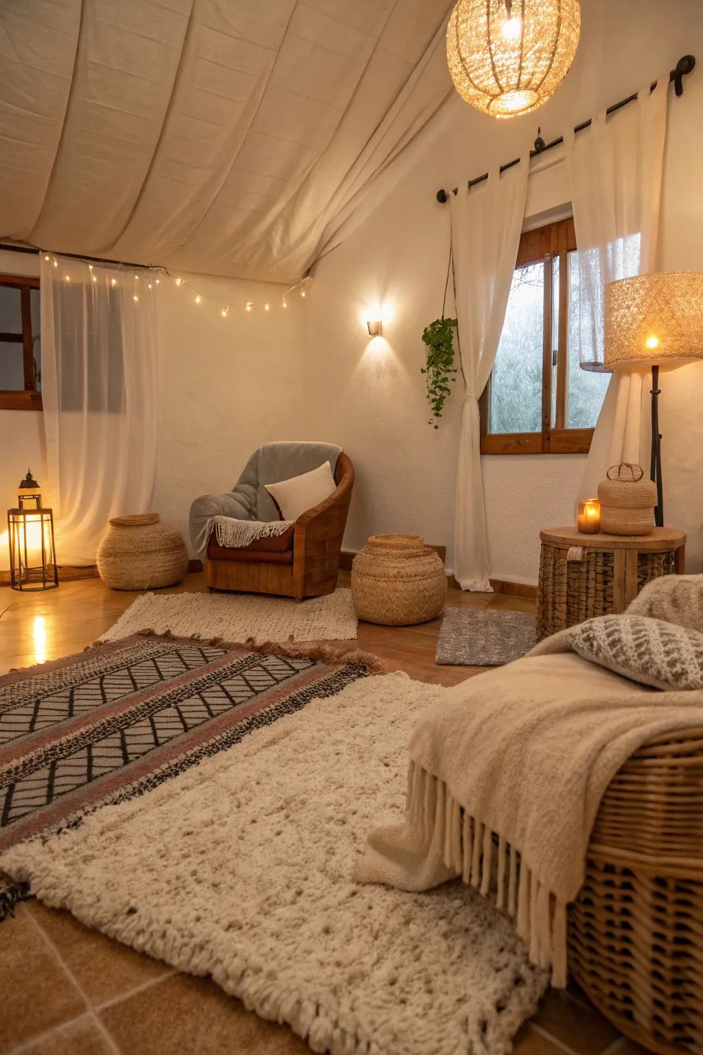 Comfortable floor coverings add warmth and comfort.
