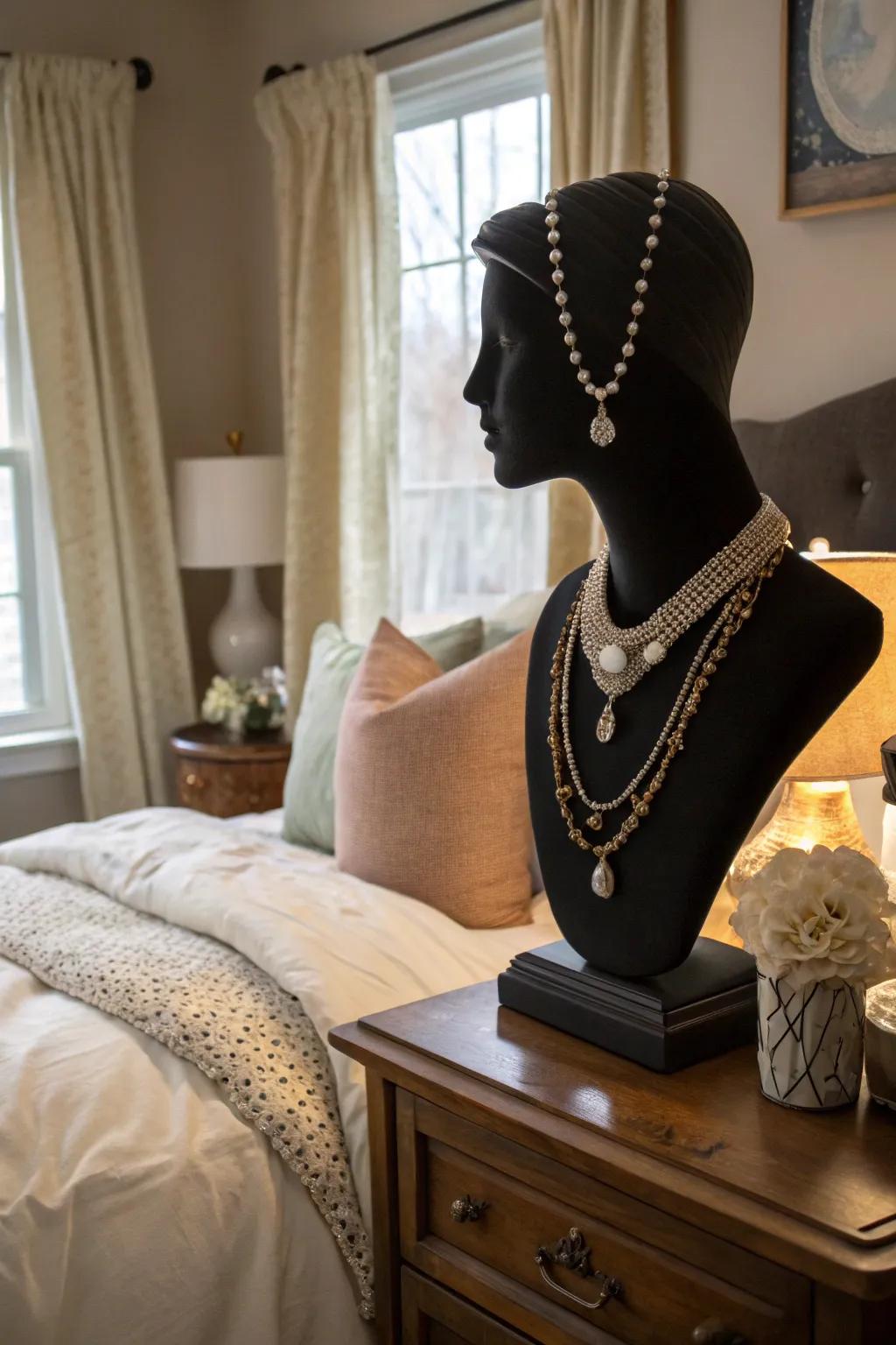 A mannequin bust for lifelike jewelry display