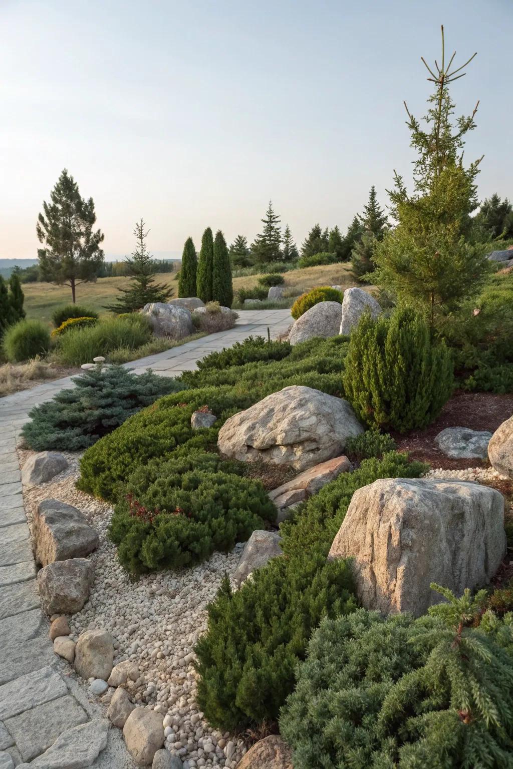 Highland ambiance with ground-covering junipers
