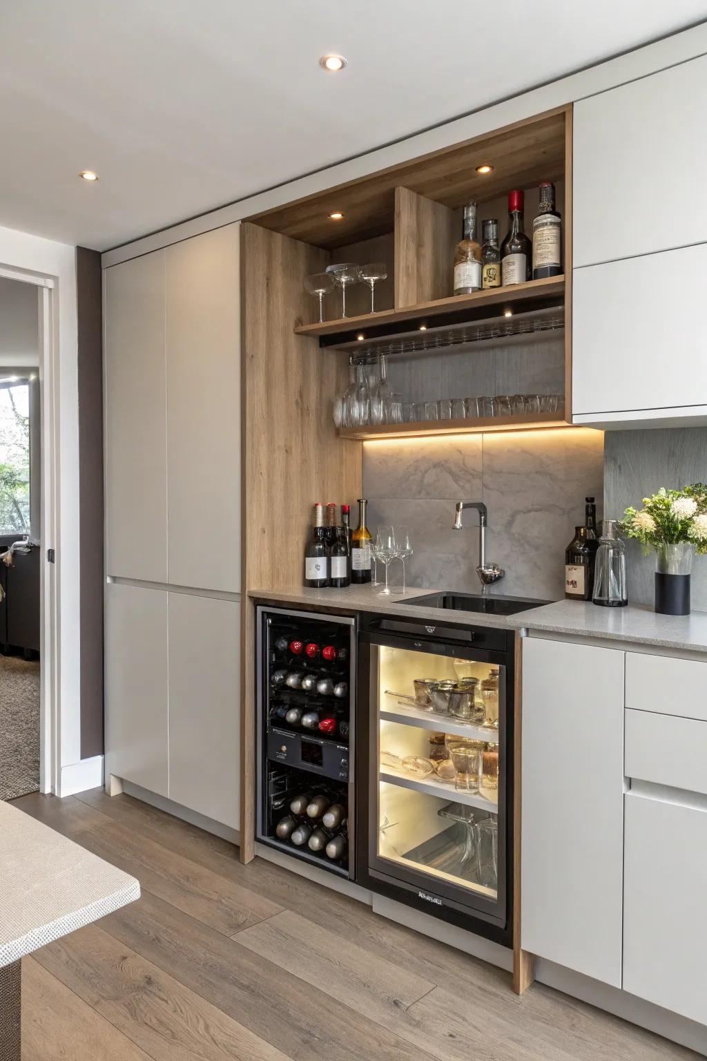 A concealed bar delivers a hidden surprise in your kitchen.