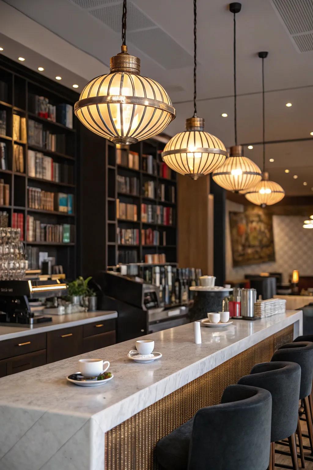 Prominent luminaires can elevate your coffee bar to new stylish heights.
